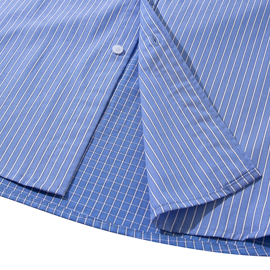 ASUSL Striped Mixed Check Button-Down Shirt for Men - Blue Stripes - Casual Office Wear & Weekend Outfits