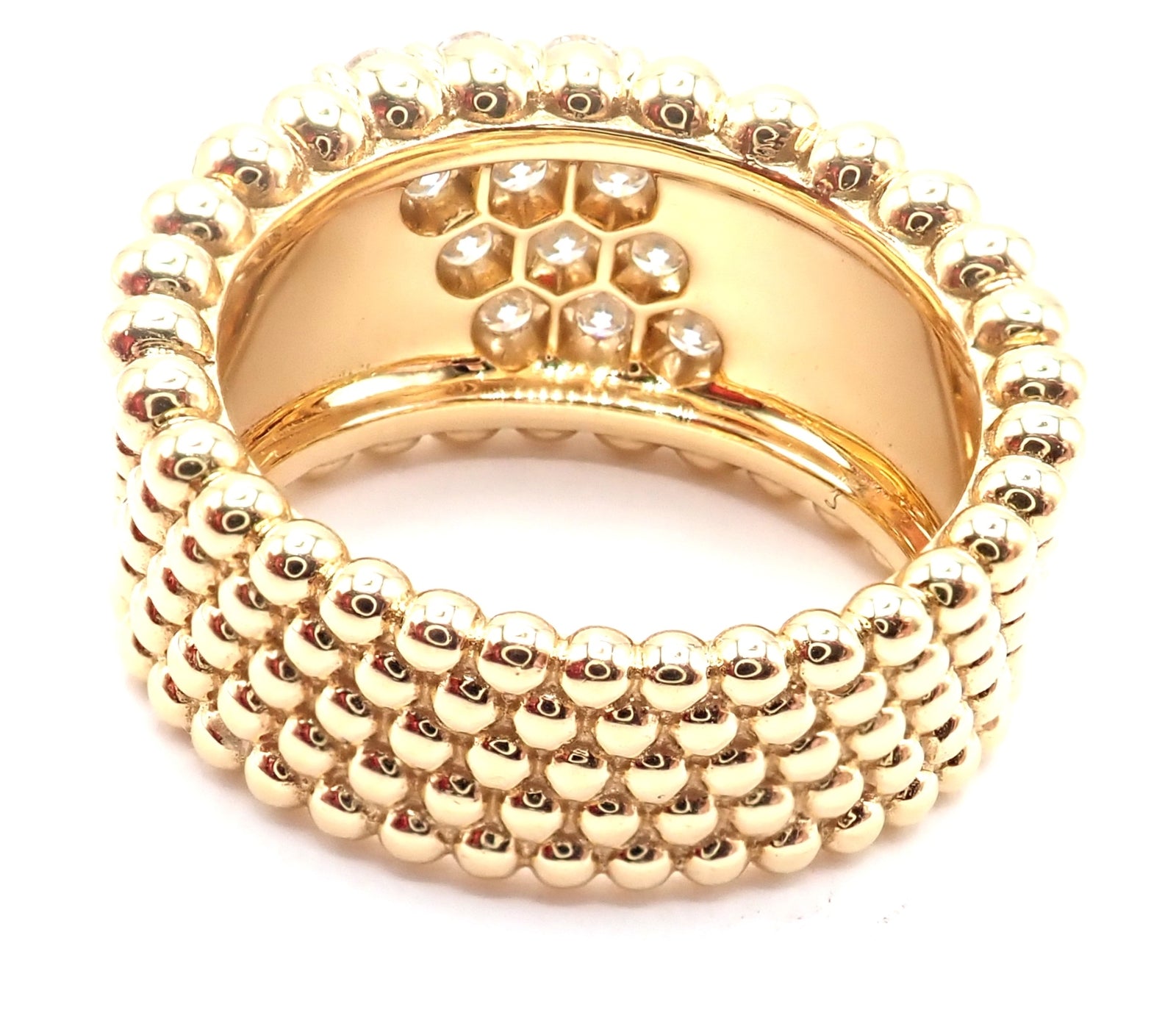Van Cleef & Arpels 18k Yellow Gold Perlee Diamond 5 Row Band Ring - Size 5.75 with Certificate | Luxury Diamond Wedding Band for Women, Elegant Anniversary Gift for Her