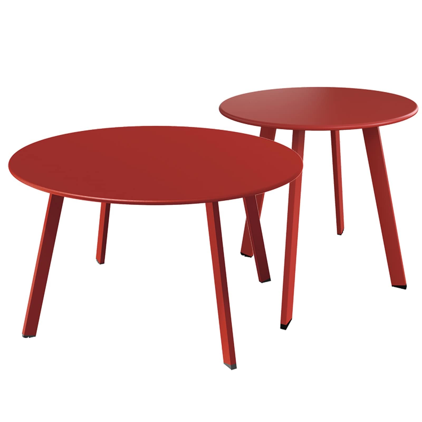 **Round Steel Patio Coffee Table Set - Weather Resistant Outdoor Nesting Tables (1 Large Side Table + 1 Small End Table) - Red (2-Piece) - Perfect for Garden, Deck, Poolside & Patio Furniture**