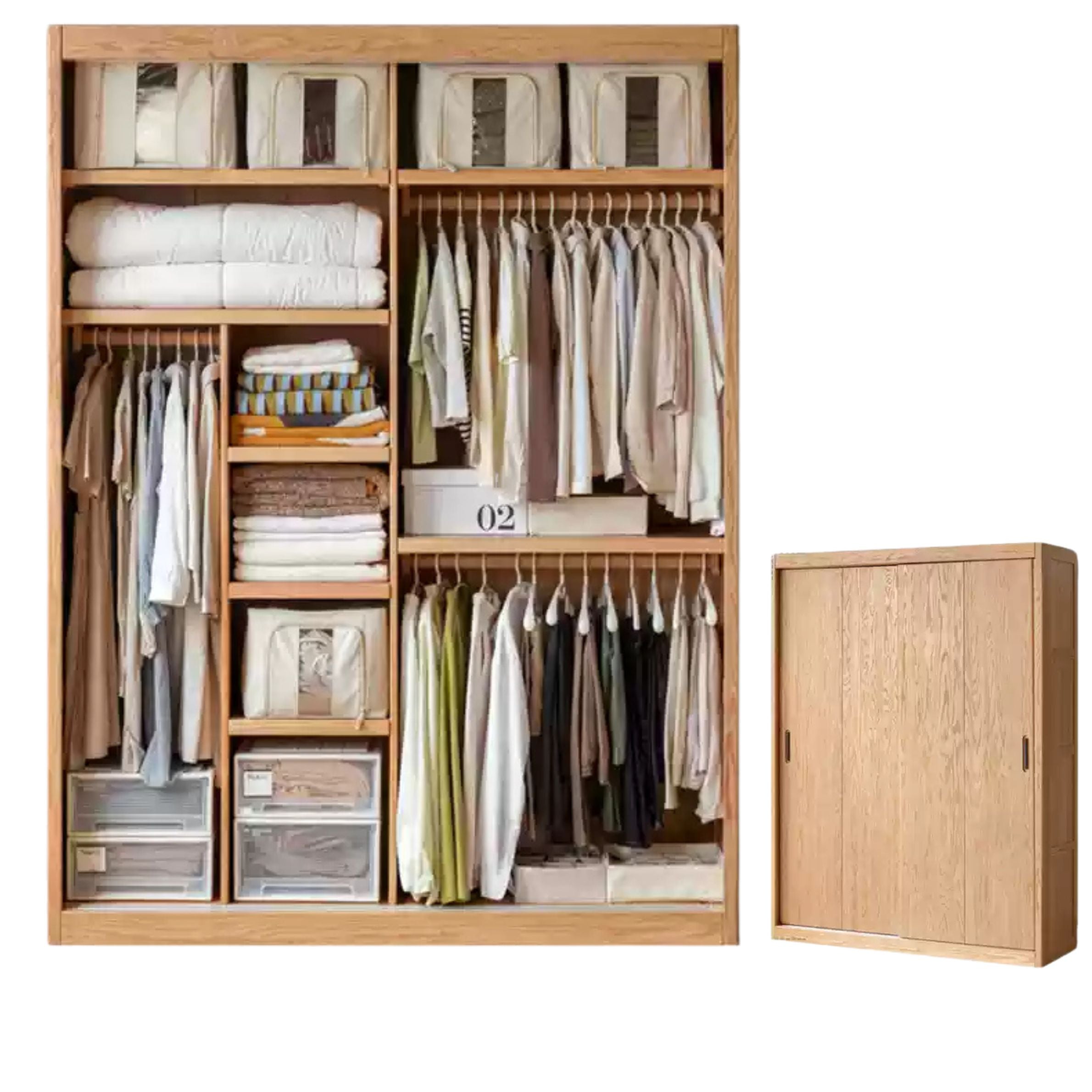 Stylish Oak & Ash Solid Wood Modern Wardrobe - Spacious Closet Organizer for Bedroom, Walk-in Closet & Guest Room Storage