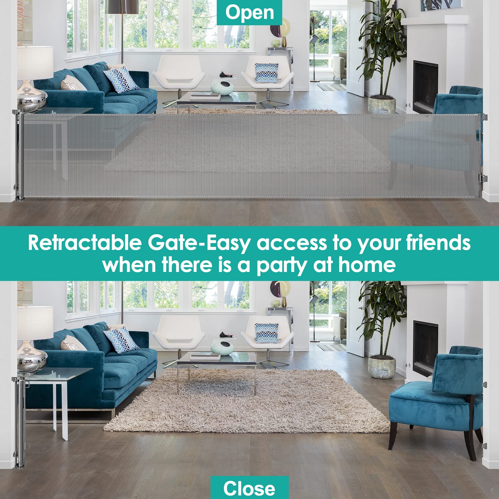 200 Inch Super Wide Retractable Baby & Pet Safety Gate for Stairs, Doorways, Decks - Perfect for Childproofing Homes & Protecting Pets
