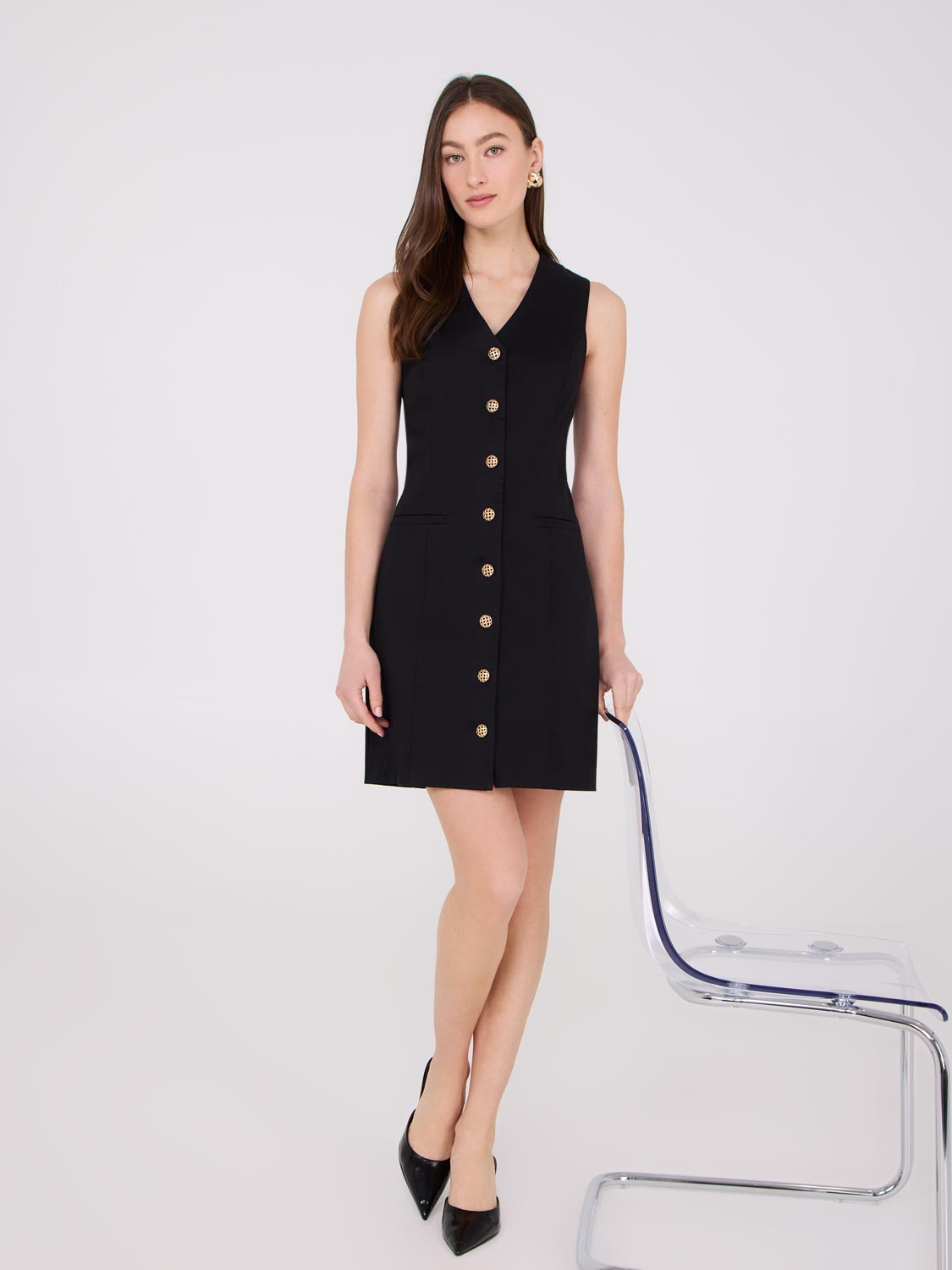 Elegant Satin Twill Sleeveless Blazer Dress for Women - Office Wear, Cocktail Party & Formal Events