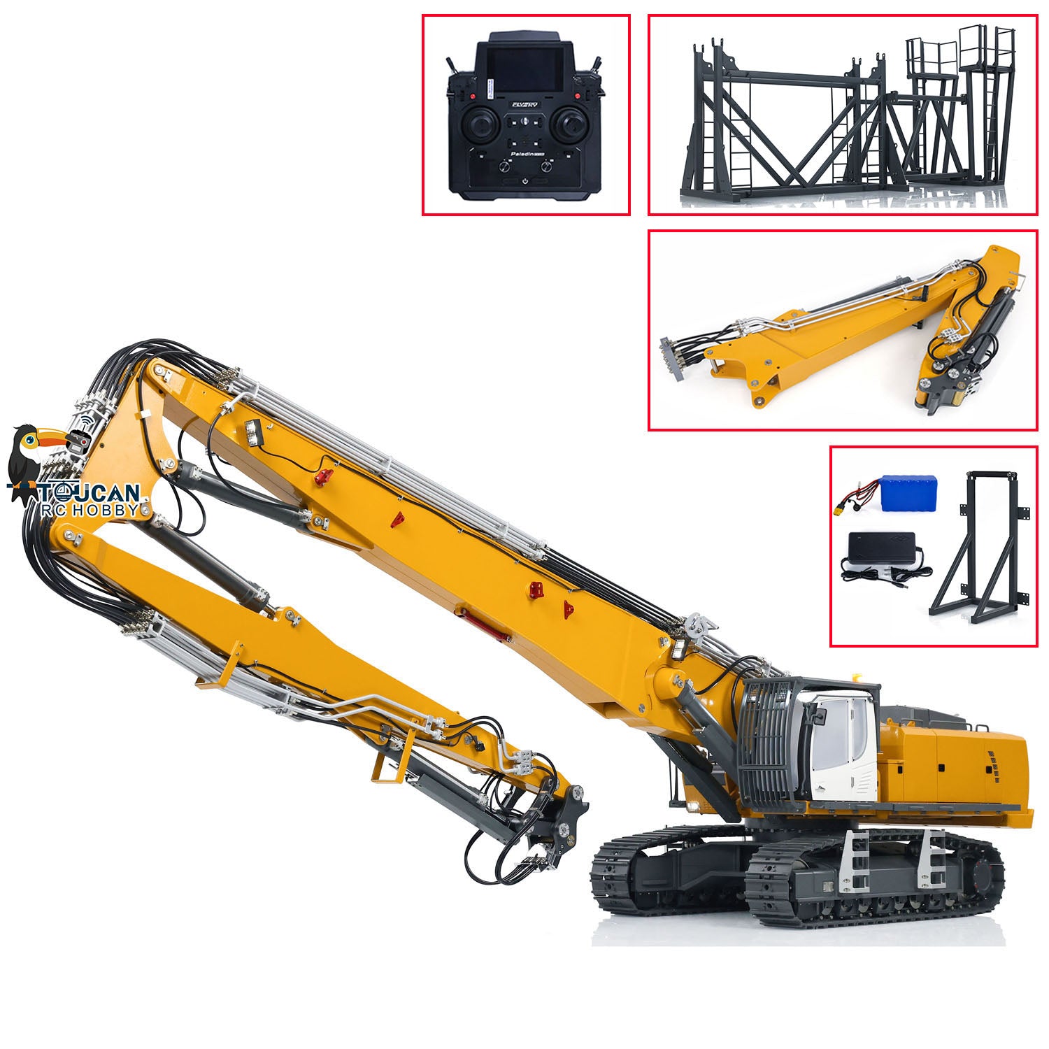 1/14 Scale K970 300 RC Hydraulic Excavator Toy - Radio Controlled Demolition Machine with Replaceable 2-Arm, RTR Painted Version - Perfect for Construction Enthusiasts & RC Hobbyists (Ideal for Backyard Digging, Sandbox Play & Model Construction Sites)