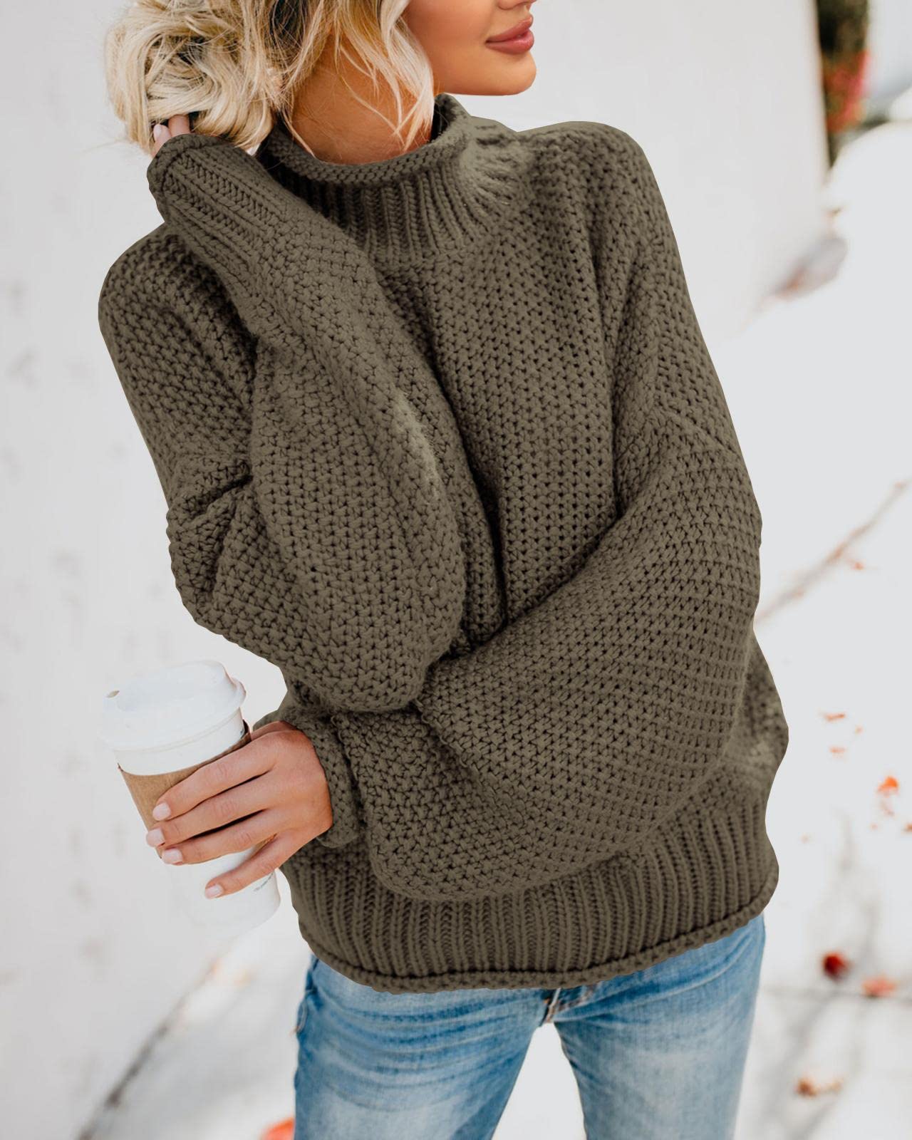 Saodimallsu Women's Oversized Turtleneck Sweater - Batwing Long Sleeve Chunky Knit Pullover | Casual Winter Wear, Office Outfit, Cozy Fall Fashion