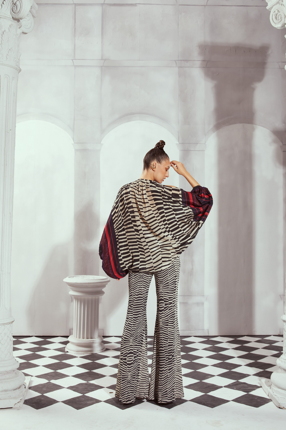 Black & White Byzantine Flared Pants for Women - Boho Chic Palazzo Trousers - Perfect for Yoga, Dance & Festival Outfits