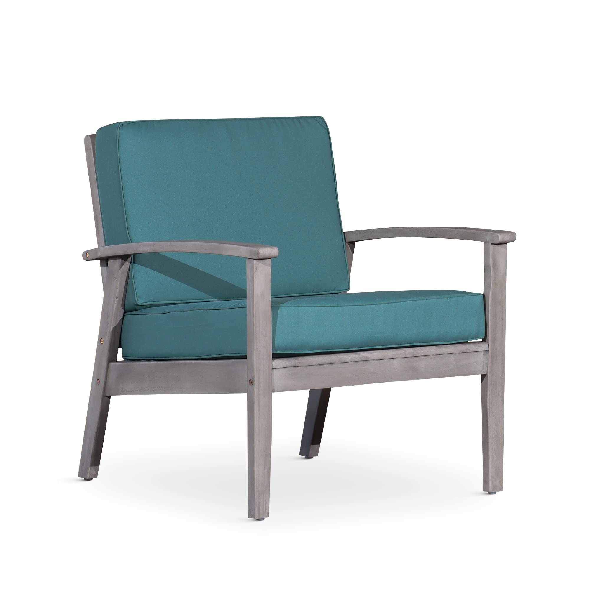 DTY Outdoor Living Longs Peak Deep Seat Eucalyptus Chair - Silver Gray Finish with Sage Green Cushions | Patio Furniture for Backyard, Garden & Poolside Relaxation