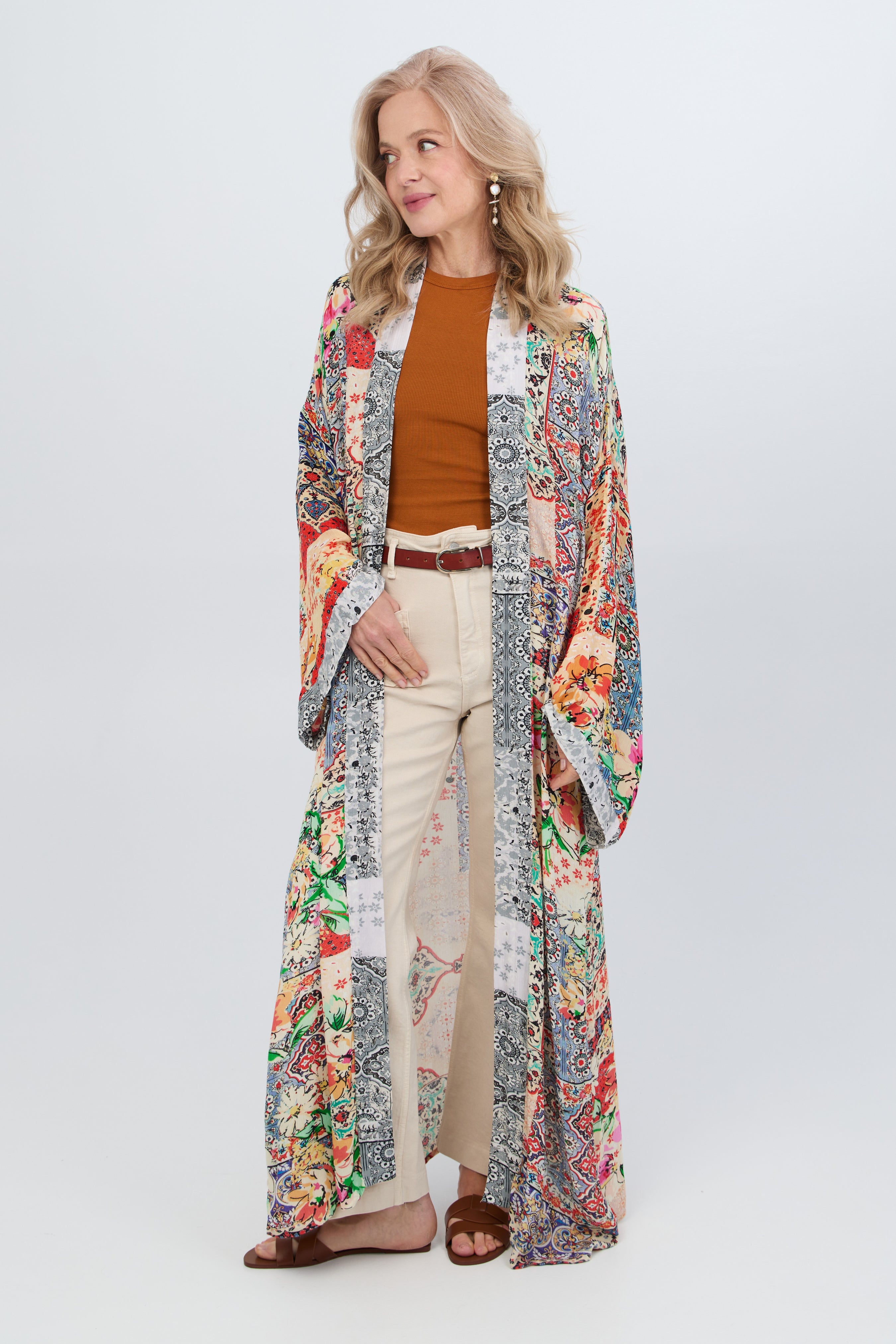 Elegant Mixed Floral Long Kimono Duster Cardigan - Boho Chic Loose Cover Up for Women - Perfect for Beach, Vacation & Summer Outfits