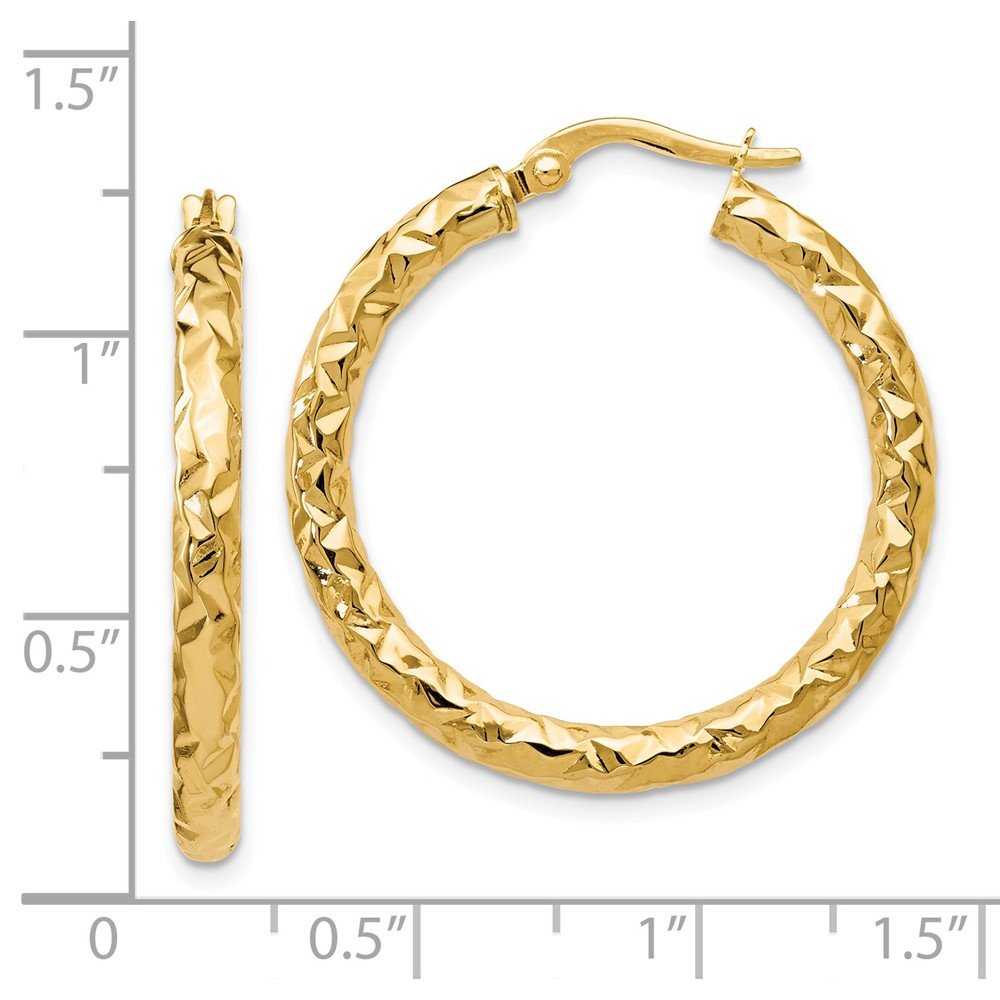 14K Yellow Gold ForeverLite Textured Hoop Earrings - 30mm x 24mm | Lightweight Dainty Huggie Hoops for Everyday Wear, Gift for Her, Wedding & Party Jewelry