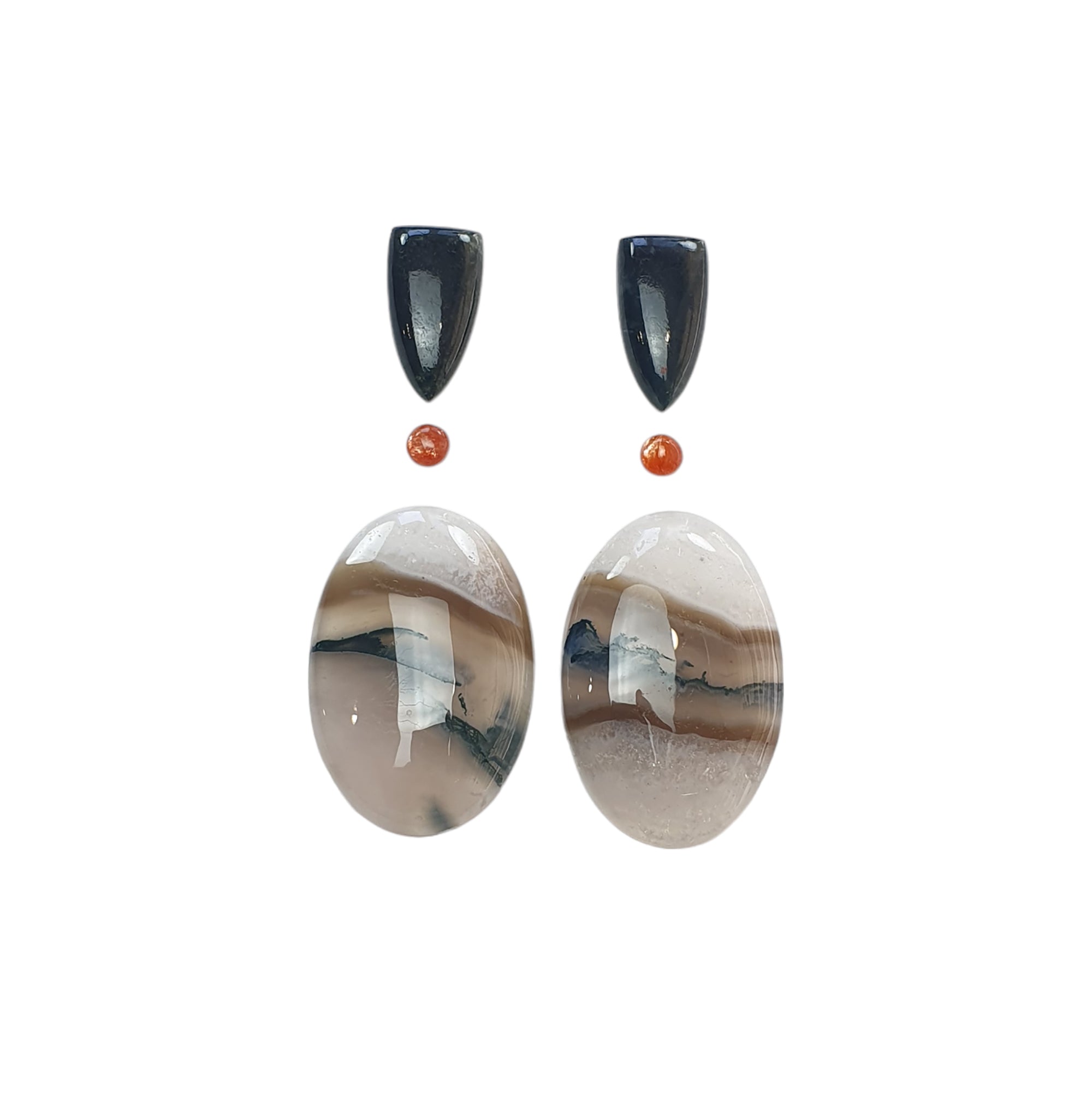 Natural Botswana Agate Sunstone & Labradorite Gemstone Cabochon Set - Untreated Bi-Color Agate in Pear, Oval & Round Shapes (4pc/6pc) - Perfect for Jewelry Making, Wire Wrapping & Crystal Healing