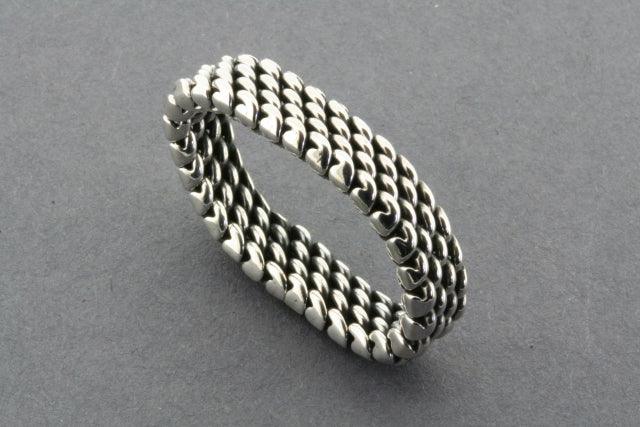 4 Row Sterling Silver Woven Mesh Ring for Women - Elegant Stackable Band Jewelry Gift for Anniversary, Wedding, or Everyday Wear