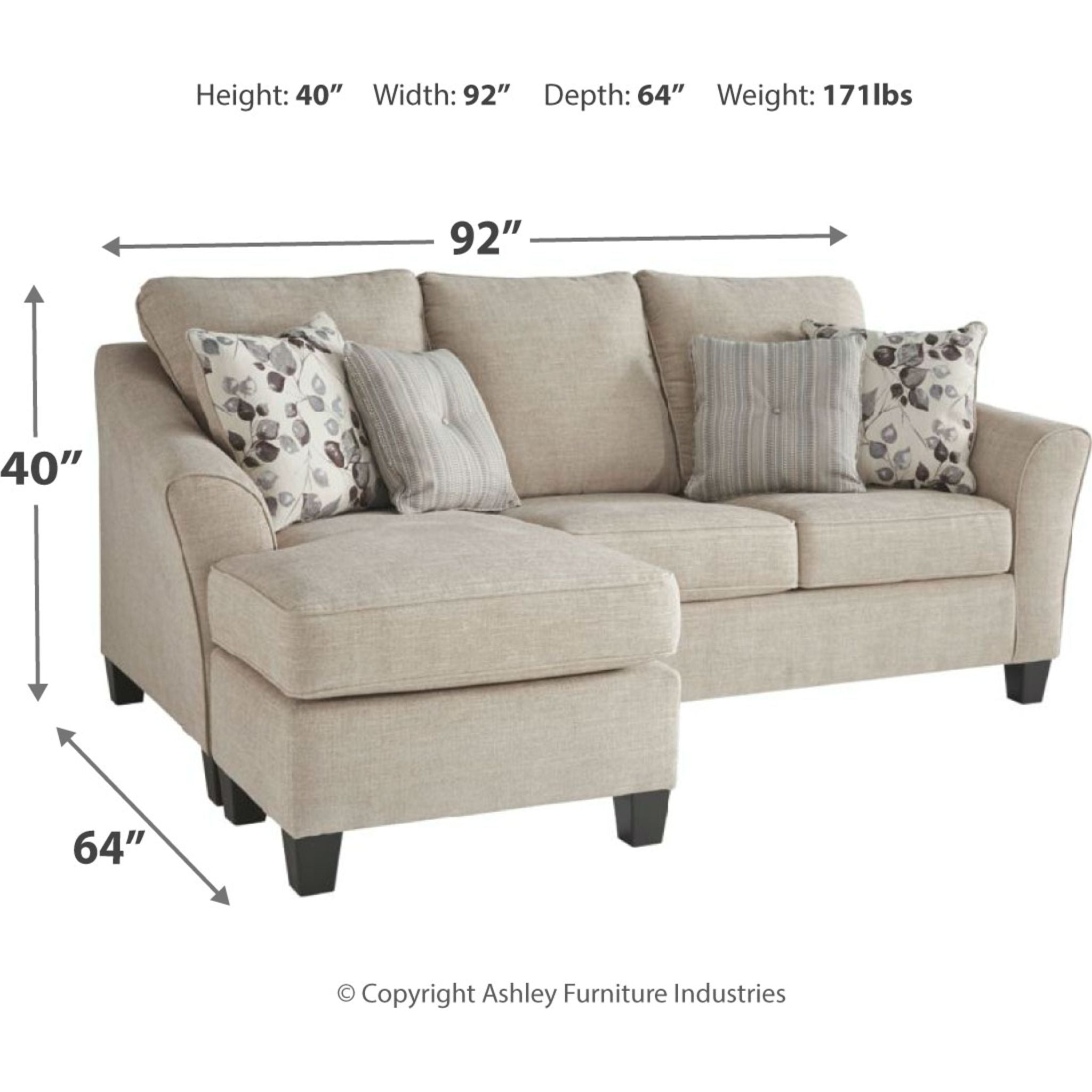 Abney Sofa Chaise - Modern Sectional Couch with Chaise Lounge, Comfortable Living Room Furniture for Small Spaces | Perfect for Apartments, Condos & Cozy Home Decor