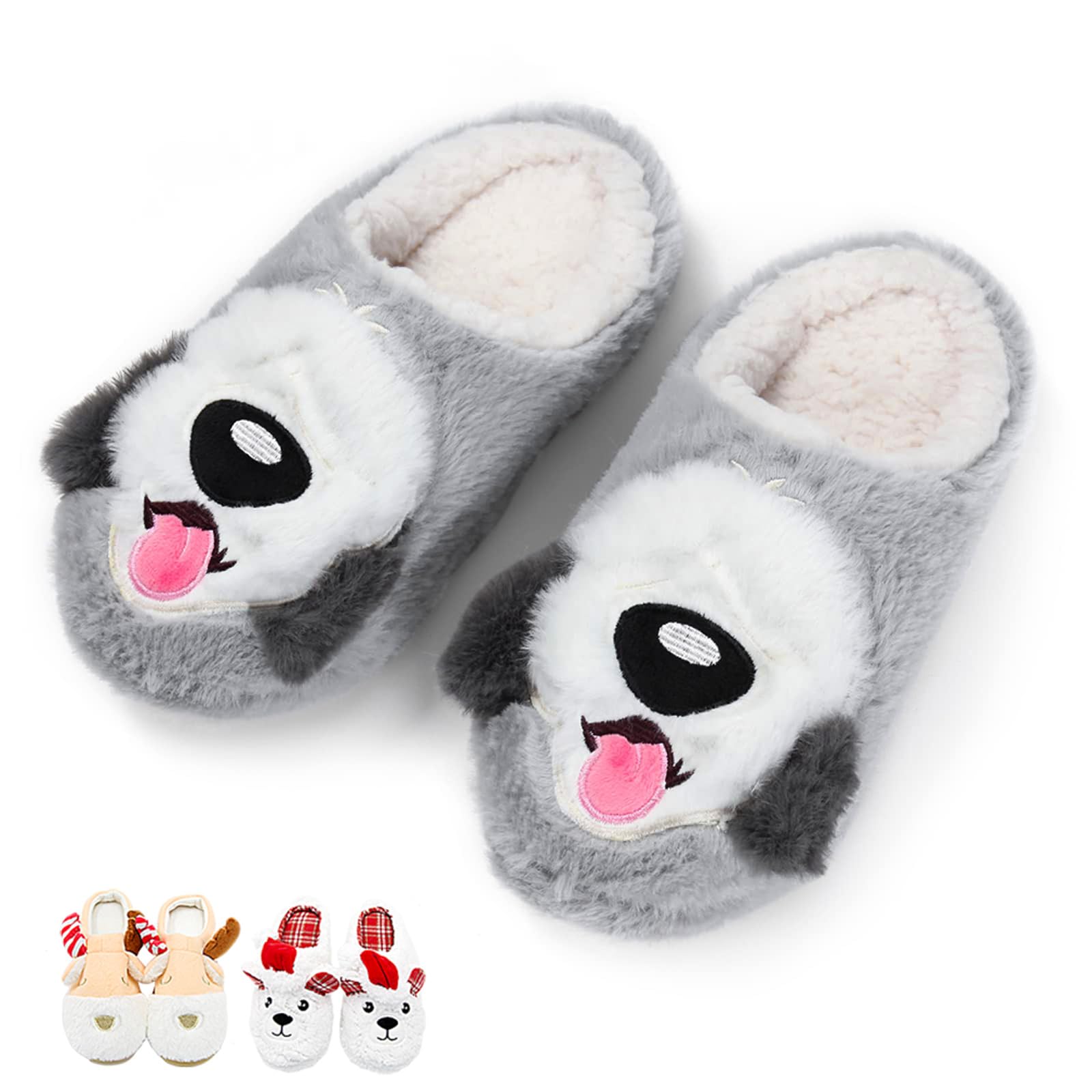 Cozy Fuzzy Animal Slippers for Women & Kids - Non-Slip Memory Foam Indoor House Shoes | Cute Christmas Slippers (Dog, Puppy, Polar Bear, Reindeer Designs) - Perfect for Winter, Bedroom, Lounge & Gift Giving