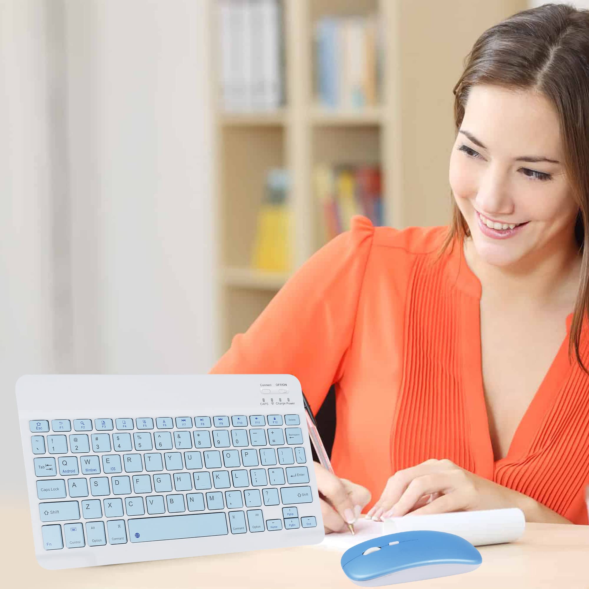Bluetooth Wireless Keyboard and Mouse Combo - Ultra-Slim Ergonomic Rechargeable Set for iPad, iPhone, Samsung Tablet, Android, PC, Mac (Blue) | Perfect for Office Work, Home Use & Travel