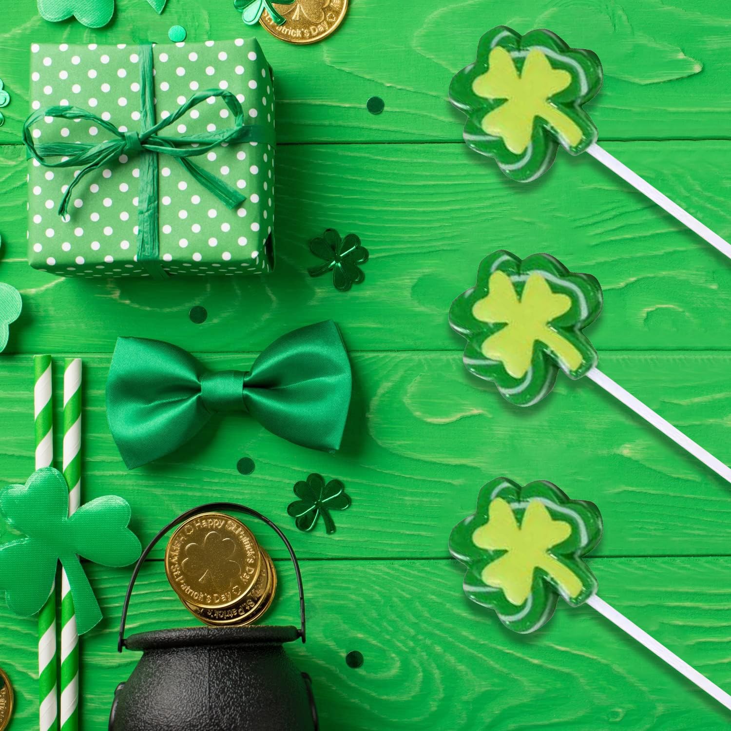 12 Shamrock Lollipops - St. Patrick's Day Green Candy & Party Favors - Irish Themed Treats for Festive Celebrations, Office Gifts & School Events