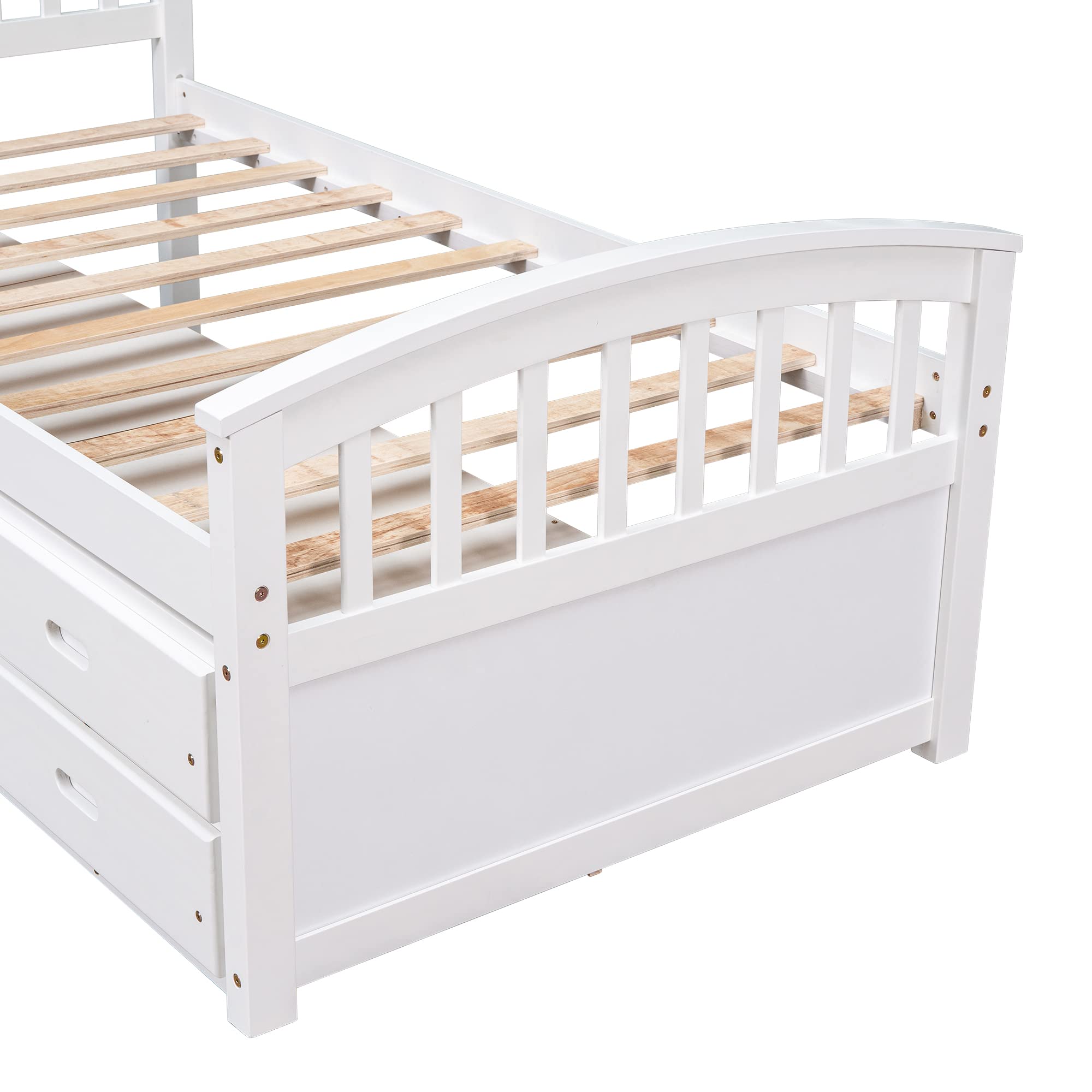 SOFTSEA Twin Size Wooden Bed Frame with 6 Storage Drawers - Platform Bed with Headboard & Footboard for Kids Bedroom - No Box Spring Needed - White - Perfect for Small Spaces & Guest Rooms