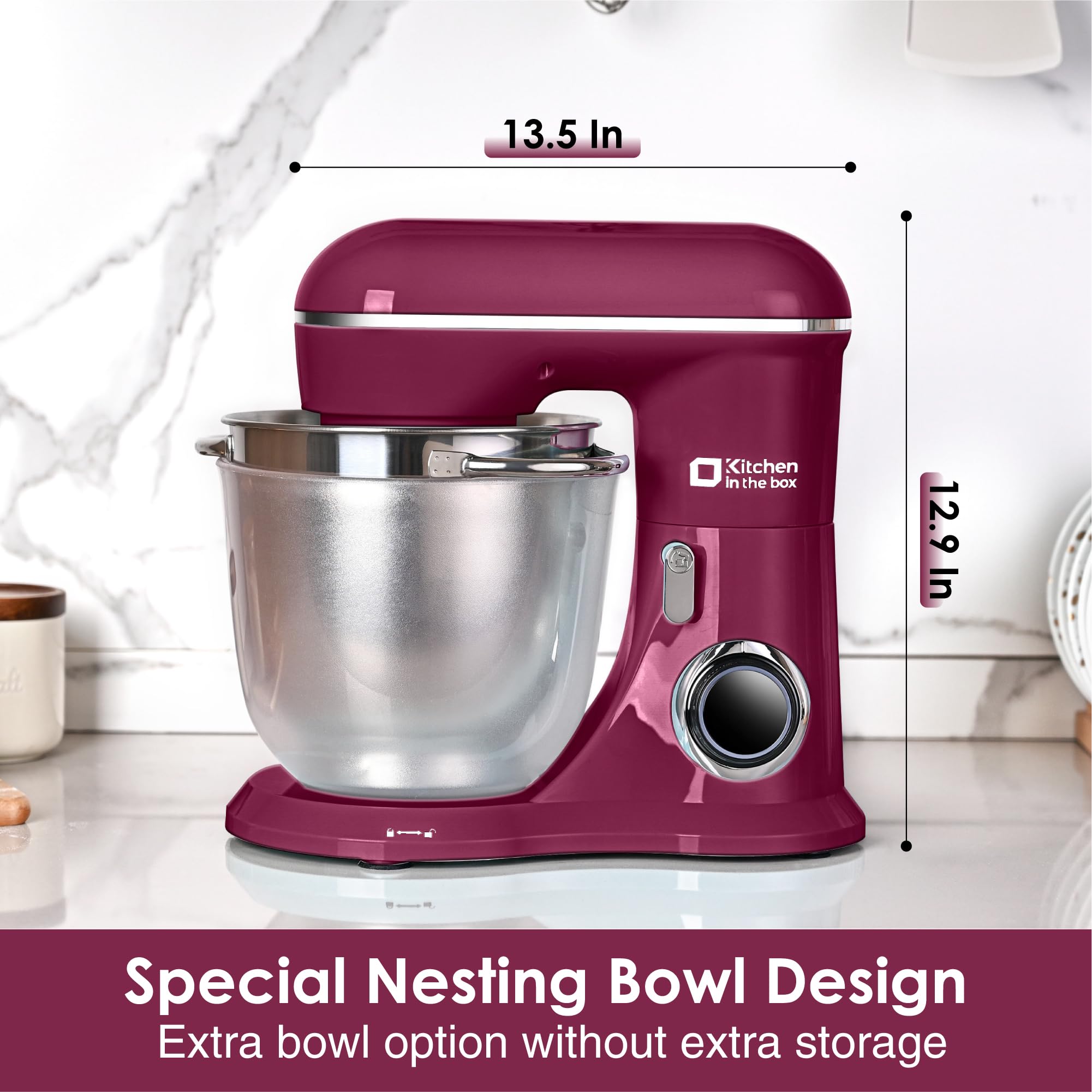 4.5QT Stand Mixer with 5QT Bowl - 10 Speed Electric Food Mixer for Baking & Cooking (Purplish Red)