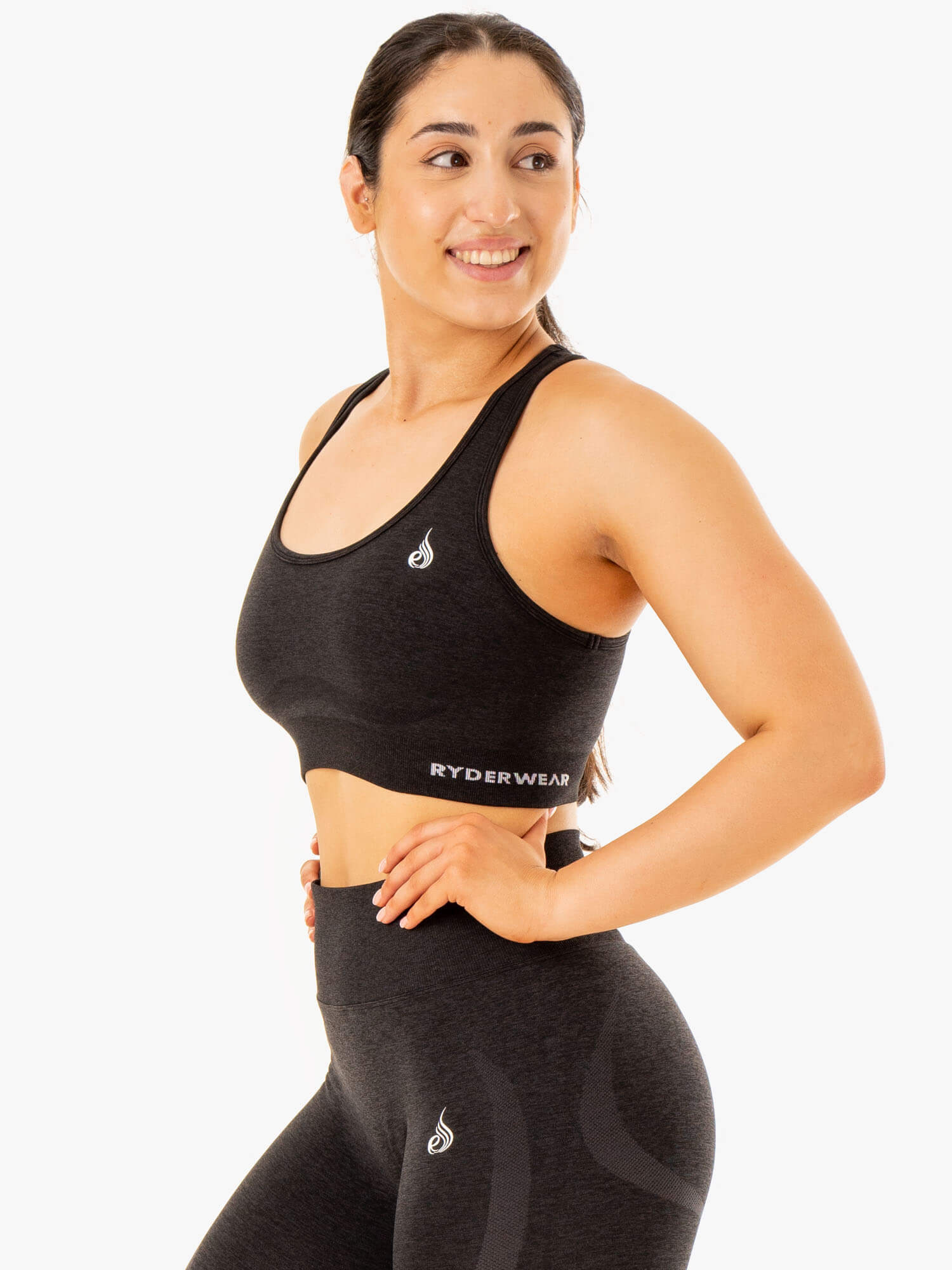 Staples Seamless Racerback Sports Bra for Women - Breathable Workout Top, Black Marl | Perfect for Yoga, Running & Gym