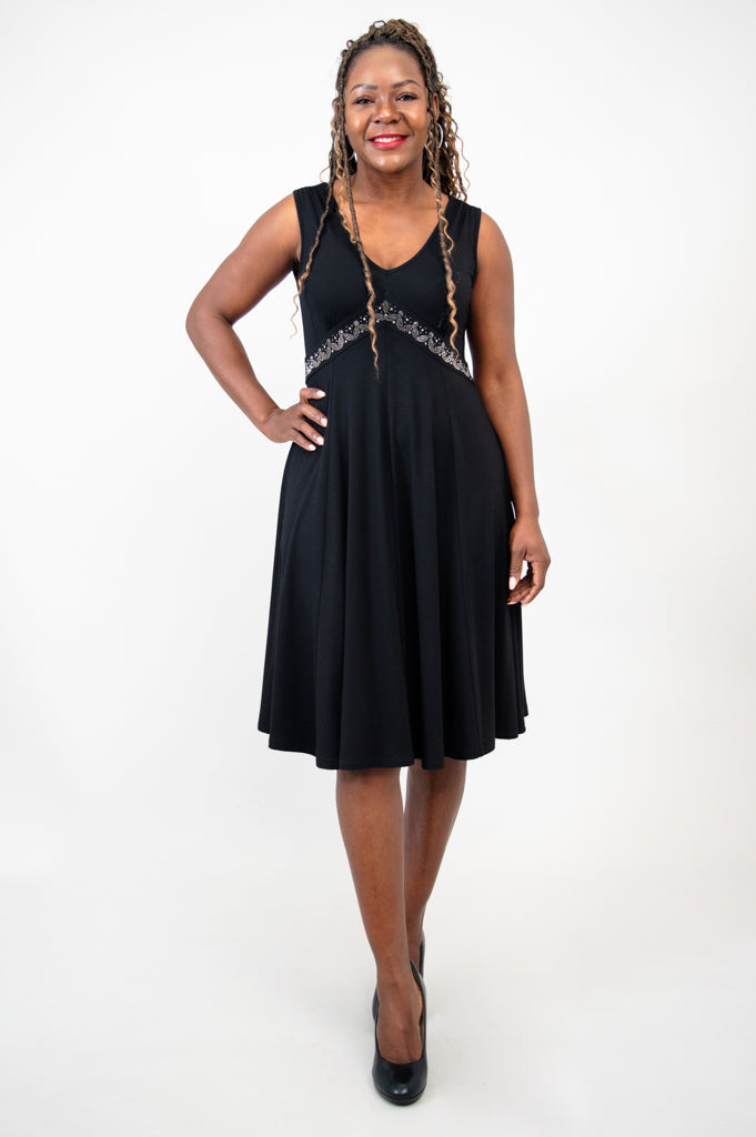Pamela Women's Black Diamond Bamboo Dress - Elegant & Comfortable for Casual Wear, Office, and Special Occasions