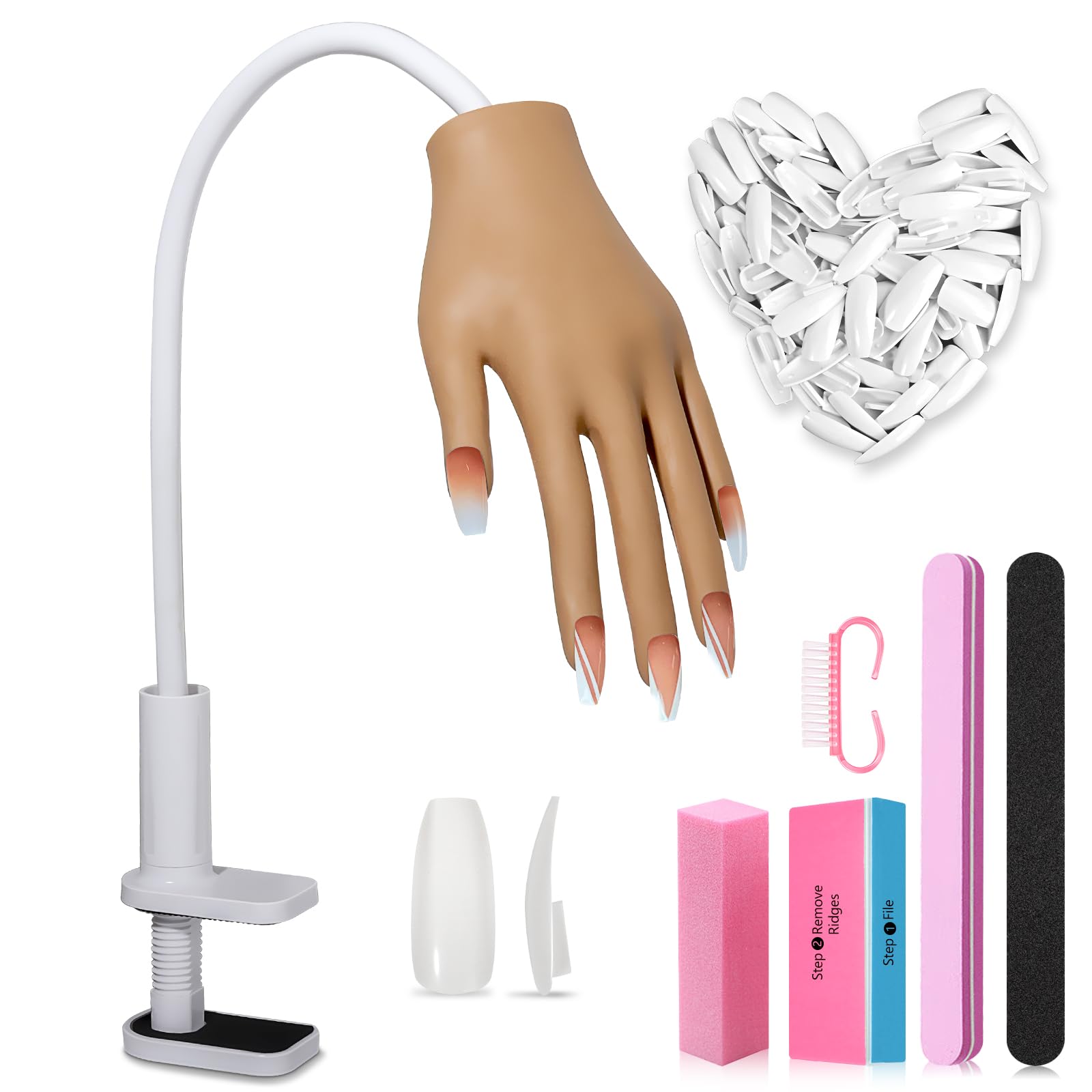 Professional Acrylic Nail Practice Hand - Flexible & Movable Fake Nail Training Hand for Beginners, Prevents Nail Tips from Falling Off - Perfect for Nail Tech Students, Salon Practice & DIY Manicure Training at Home