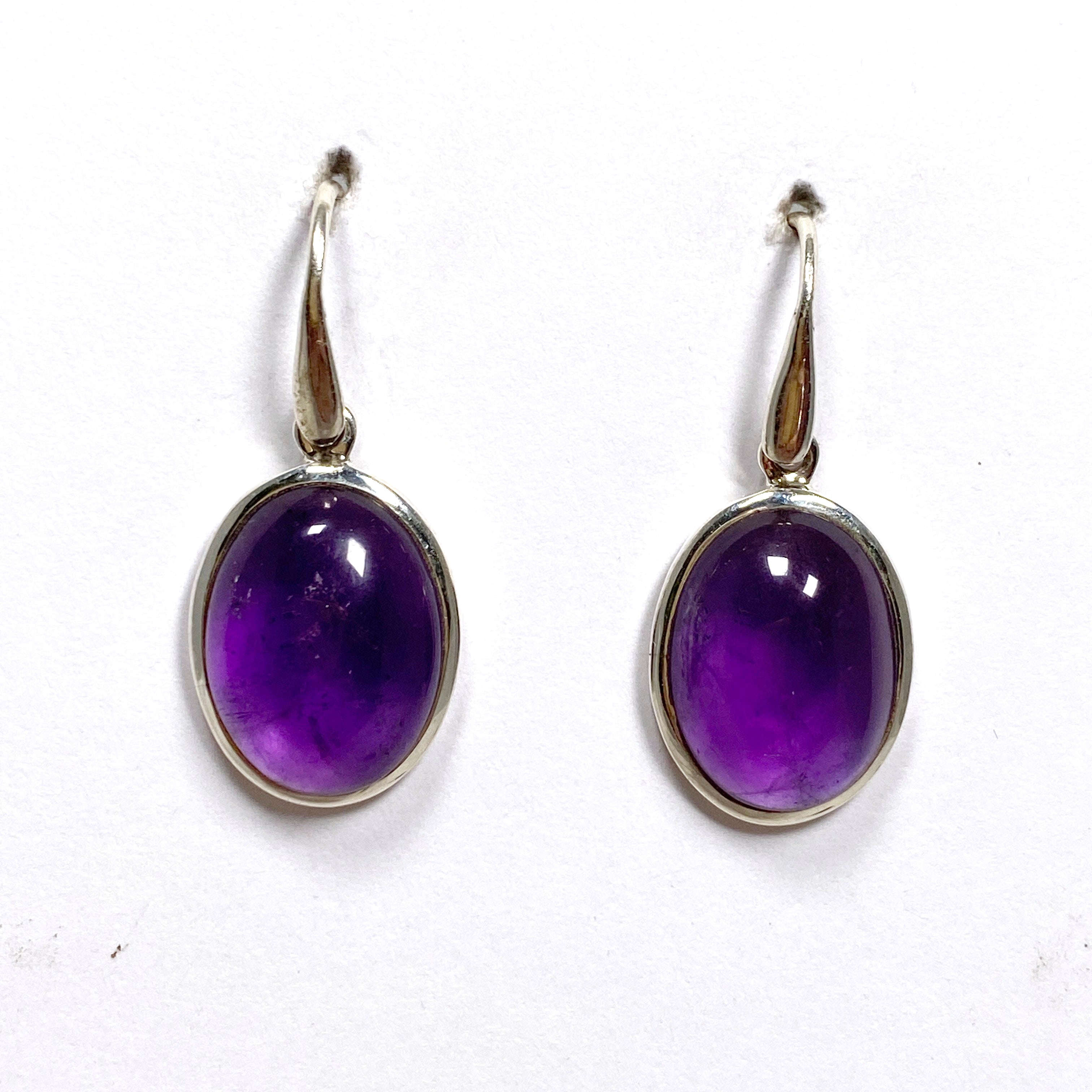 Natural Amethyst Oval Cabochon Earrings for Women - Handmade Sterling Silver Dangle Earrings | Perfect for Weddings, Parties & Everyday Wear