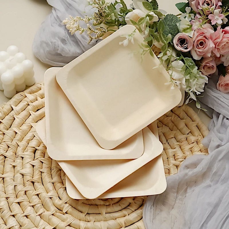 25-Piece Natural Birch Wood Square Plates - Eco-Friendly Disposable Tableware for Parties, Picnics & Events