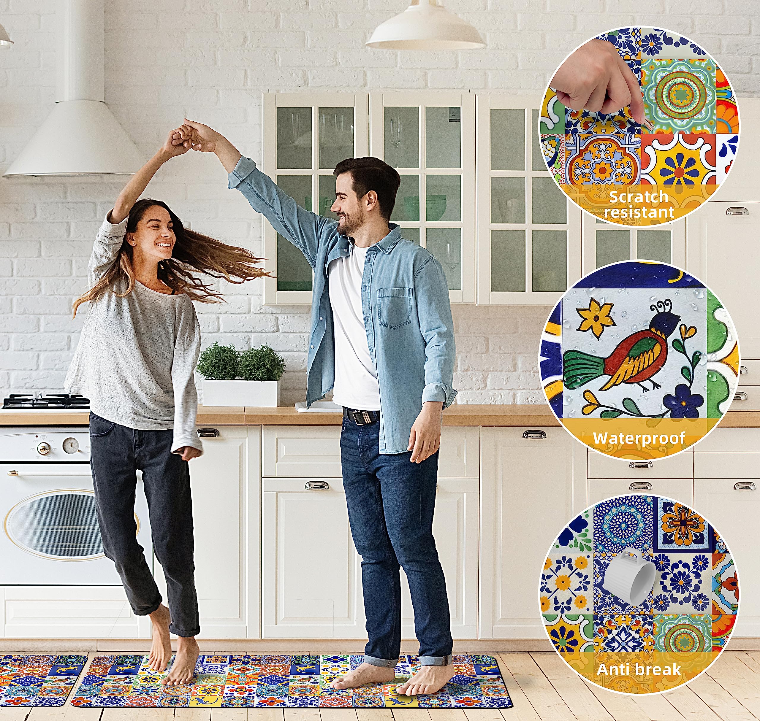 **Weesire 2-Piece Boho Kitchen Rugs Set – Memory Foam Anti-Fatigue Non-Slip PVC Runner Mats, Water & Oil Proof Floor Carpet for Kitchen, Laundry, Sink (17.3x28 + 17.3x47 Inch) – Perfect for Farmhouse, Apartment & High-Traffic Areas**