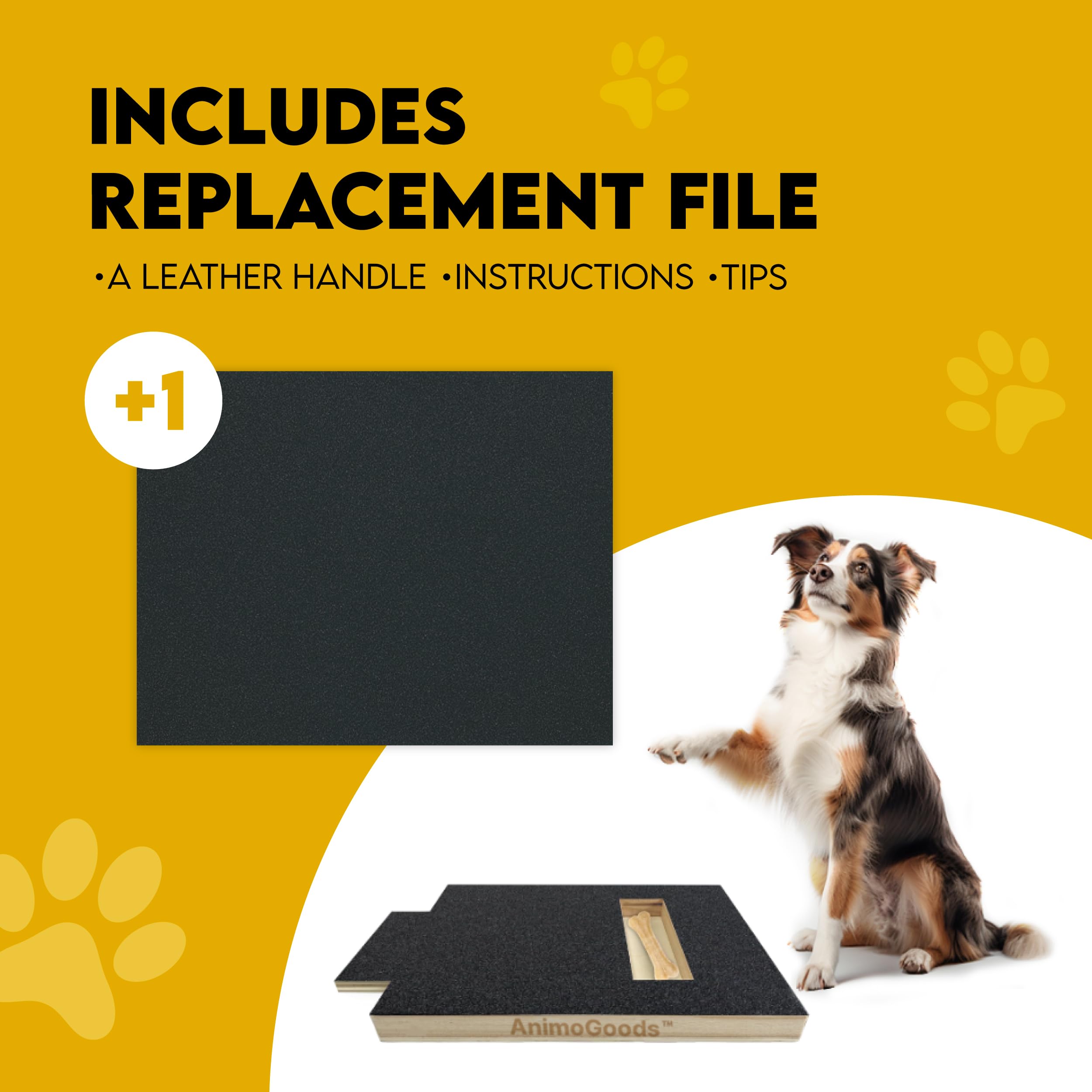Dog Nail Scratch Board with Treat Box - Durable Pet Nail File & Scratch Pad for Dogs & Cats - Ergonomic Handle Design - Includes Free Replacement Sandpaper - Perfect for Grooming, Training & Stress Relief at Home