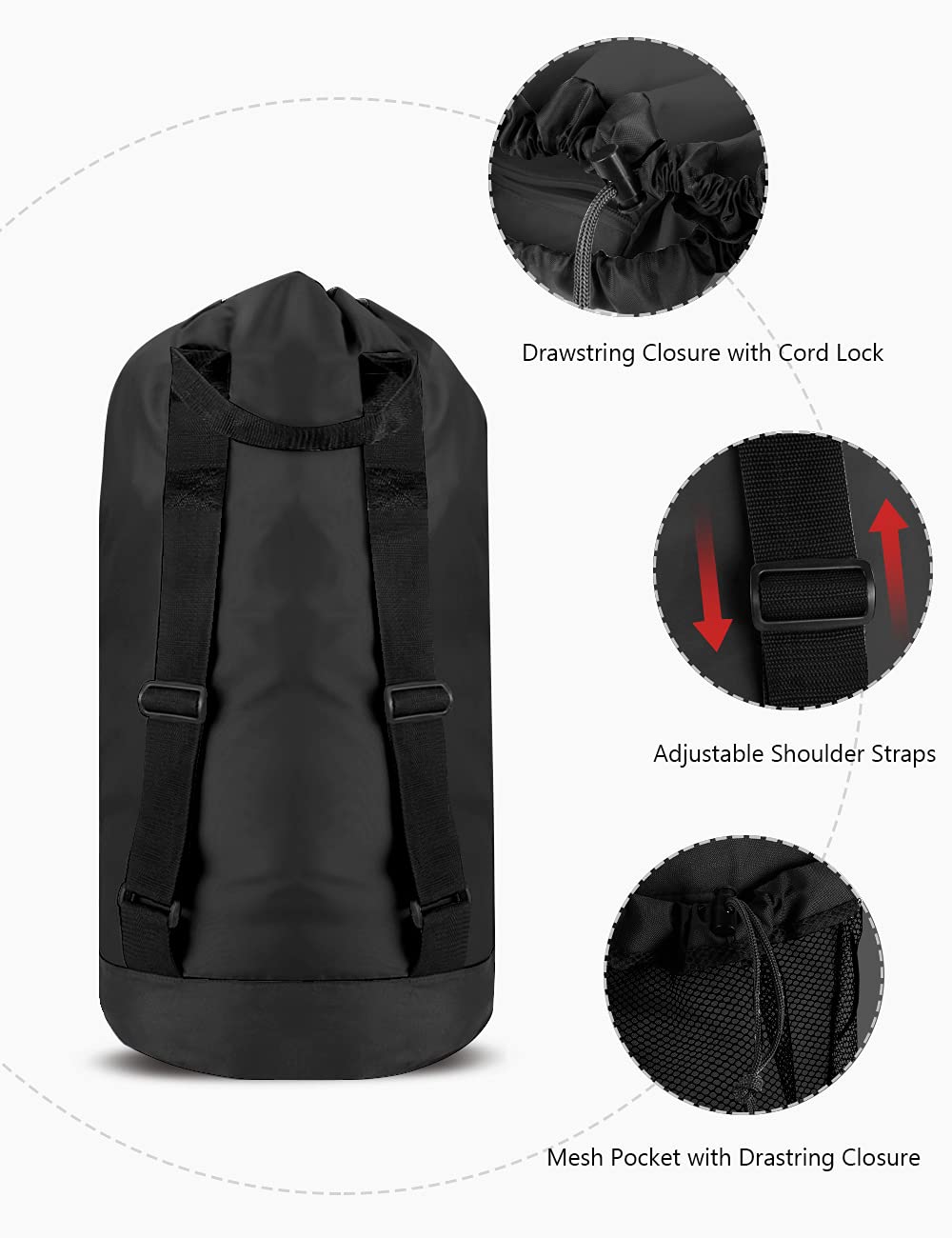 Dalykate Laundry Backpack - Durable Nylon Drawstring Clothes Hamper with Shoulder Straps & Mesh Pocket | Perfect for College Students, Travel, Laundromat & Apartment Use | Portable Laundry Solution for Dorms, Camping & Gym