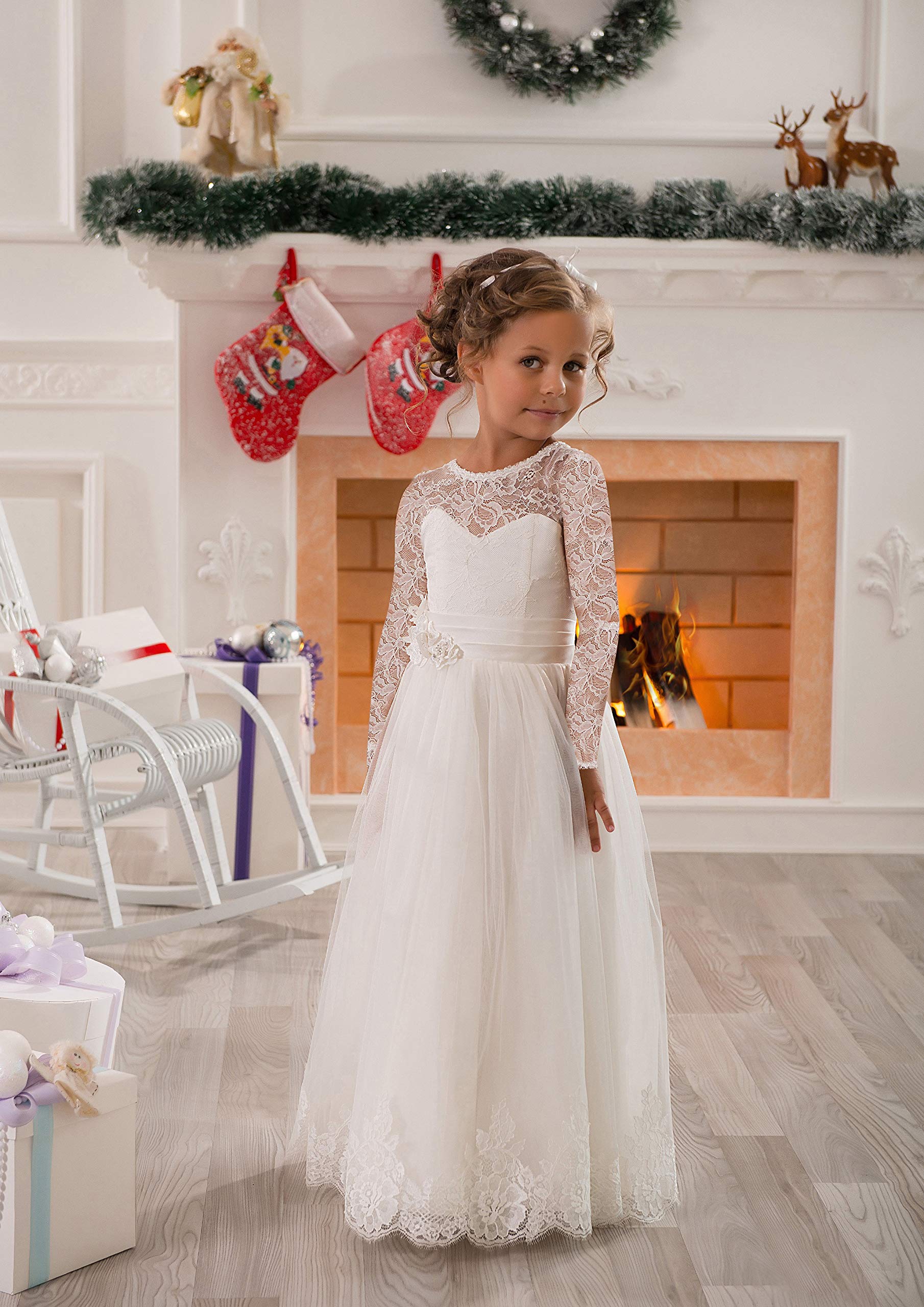 Lace Embellished A-Line Sleeveless Girls Wedding Party Dresses - Elegant Flower Girl Dress for Bridal, Baptism & Special Occasions