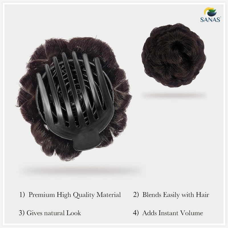 Shidara 1PC Natural Hair Bun Extension & Wig - Black & Brown Hair Clutcher with Elastic Hair Bands for Women | Perfect for Updos, Ponytails & Daily Styling