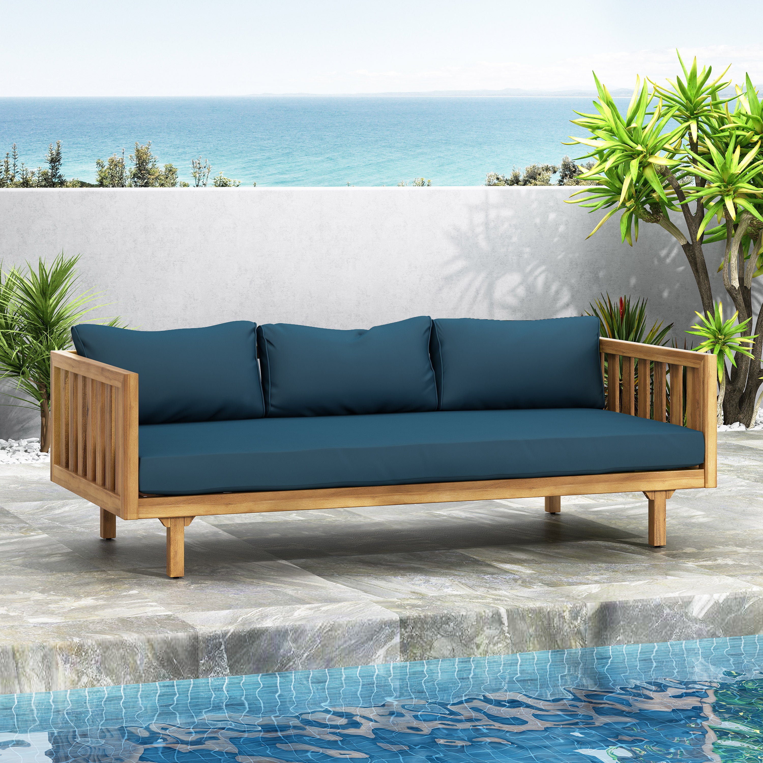 CLAREMONT 3-Seater Daybed - Modern Sofa Bed for Living Room, Guest Room & Patio - Comfortable Lounge Furniture for Small Spaces