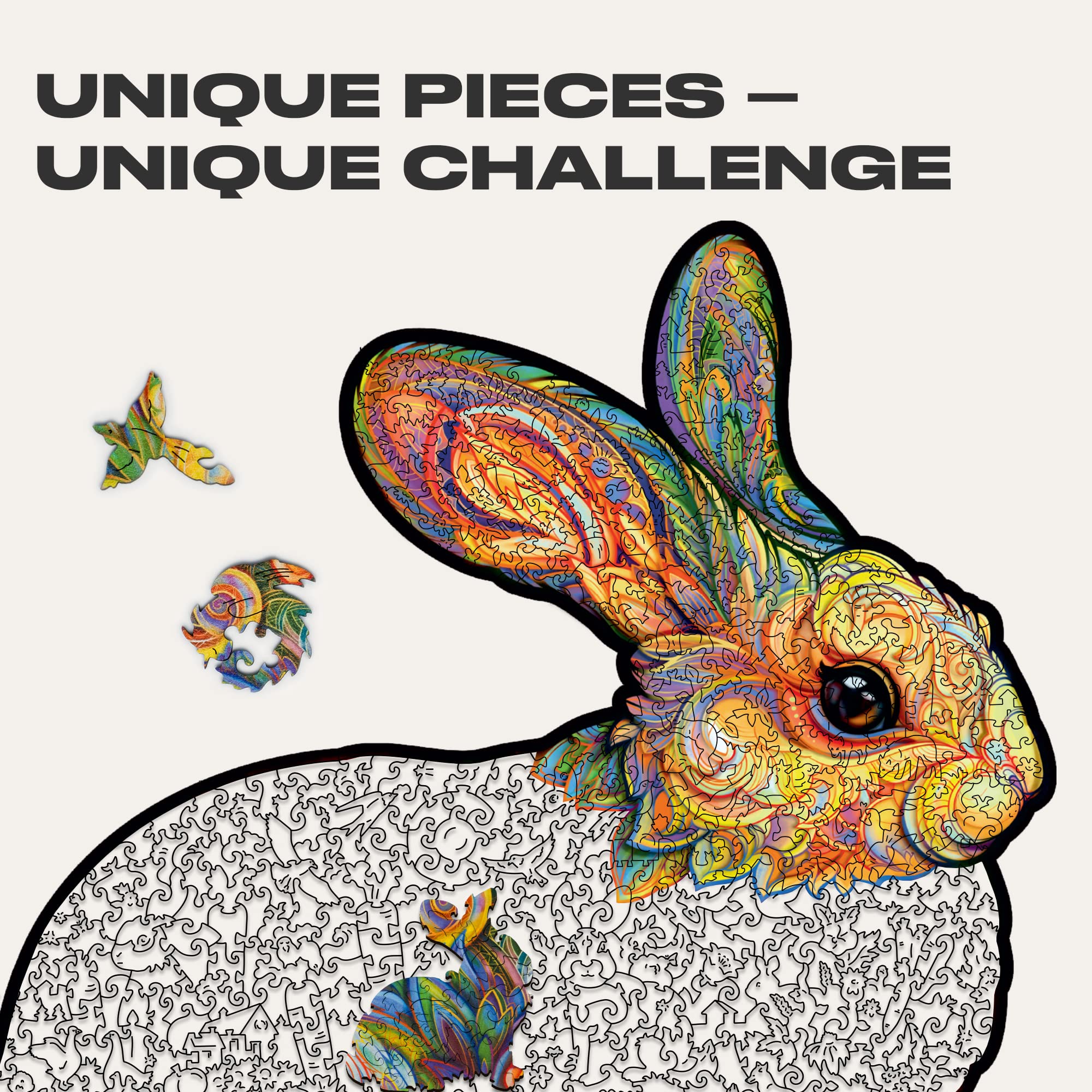 UNIDRAGON Original 700-Piece Wooden Jigsaw Puzzle - Precious Rabbit Design, Large 20.8