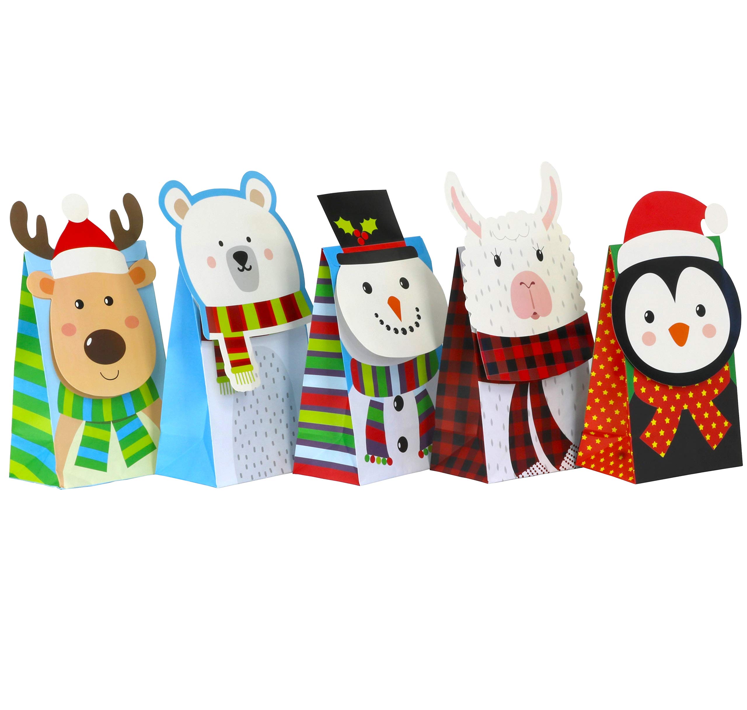 Iconikal Christmas Die-Cut Treat & Gift Bags - 20 Pack Holiday Party Favor Bags for Candy, Small Gifts - Perfect for Christmas Parties, Stocking Stuffers & Classroom Treats