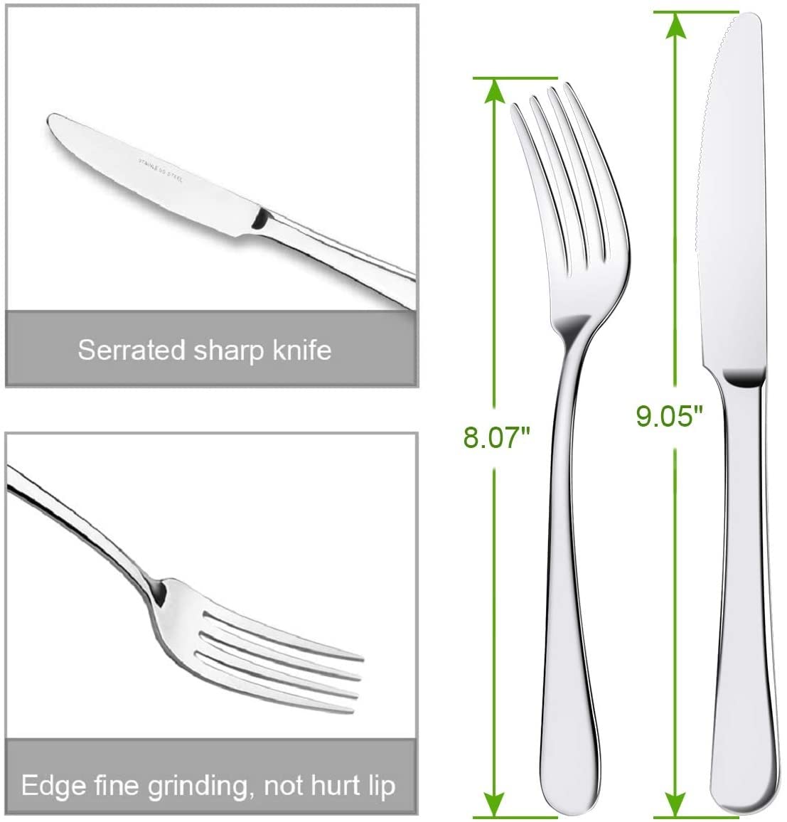 Premium Stainless Steel Dinner Knives and Forks Set - Heavy Duty 8-Piece Cutlery for Steak, Dessert & Butter (4 Knives + 4 Forks) - Perfect for Fine Dining, Restaurant Use & Home Entertaining