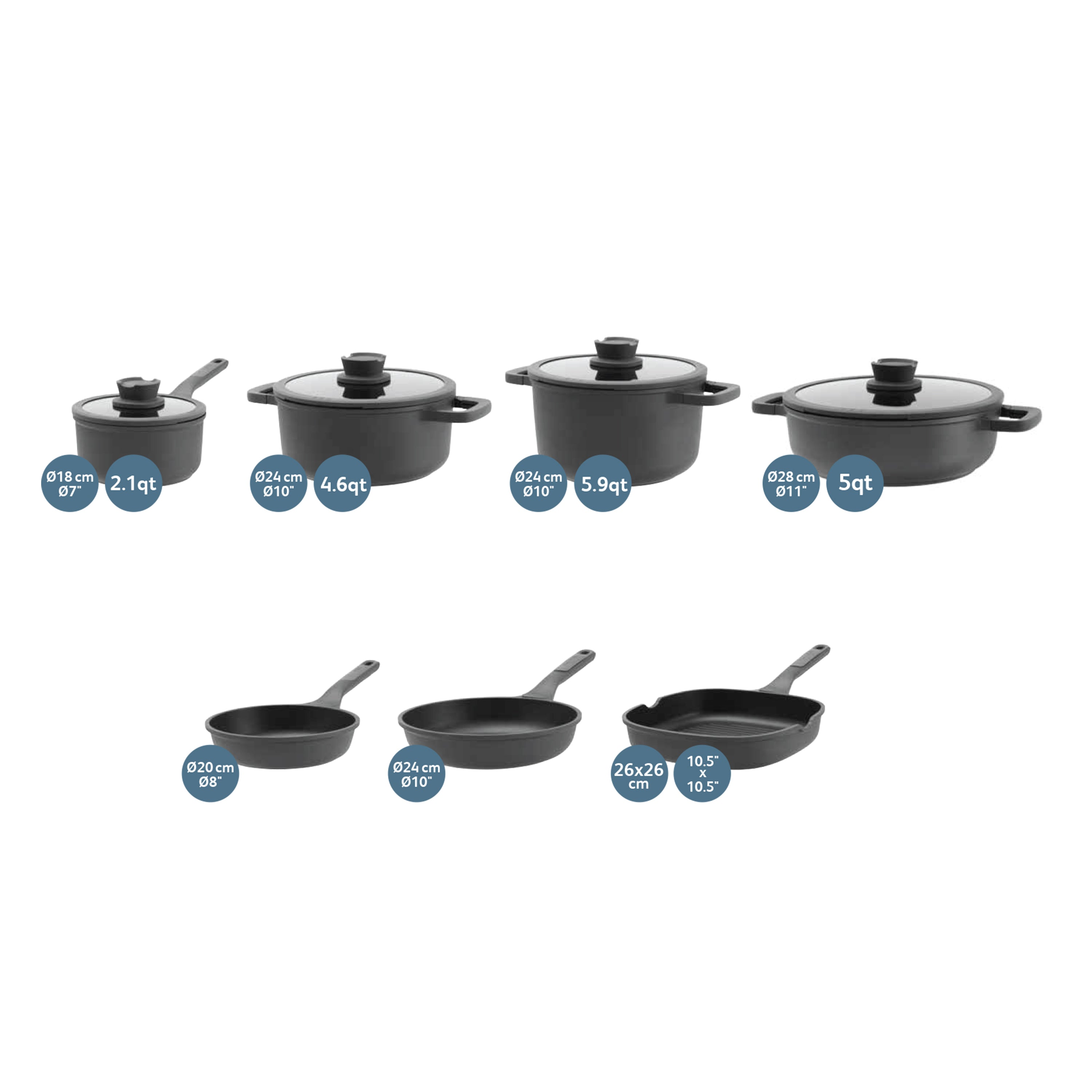 BergHOFF Leo Stone 11-Piece Nonstick Cookware Set with Tempered Glass Lids - Premium Kitchen Cookware for Frying, Boiling & Sauteing | Ideal for Gas, Electric & Induction Stovetops