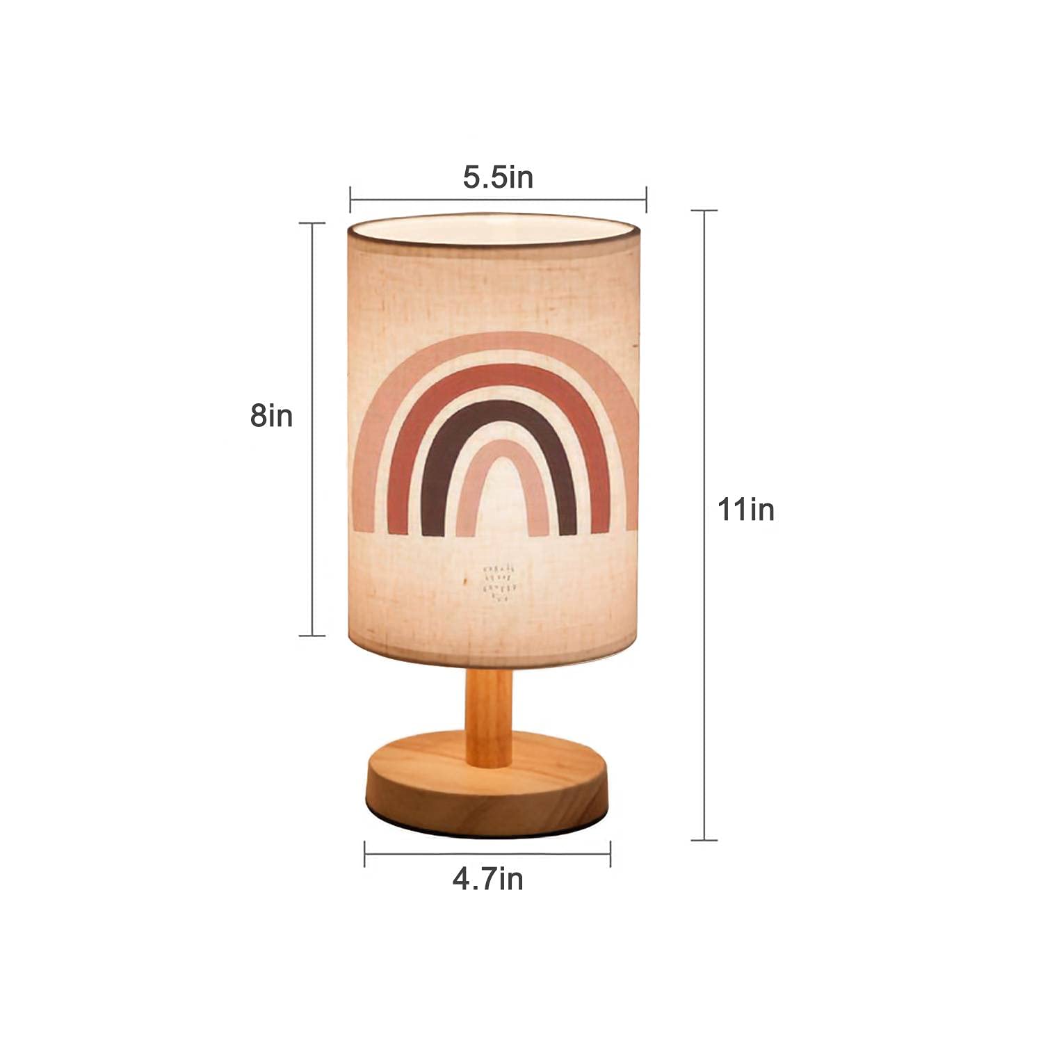Modern Abstract Rainbow Wooden Bedside Table Lamp - Scandinavian Minimalist Nightstand Light with Geometric Flaxen Fabric Shade for Kids Room, Bedroom & Living Room - Perfect for Reading, Decor and Ambient Lighting
