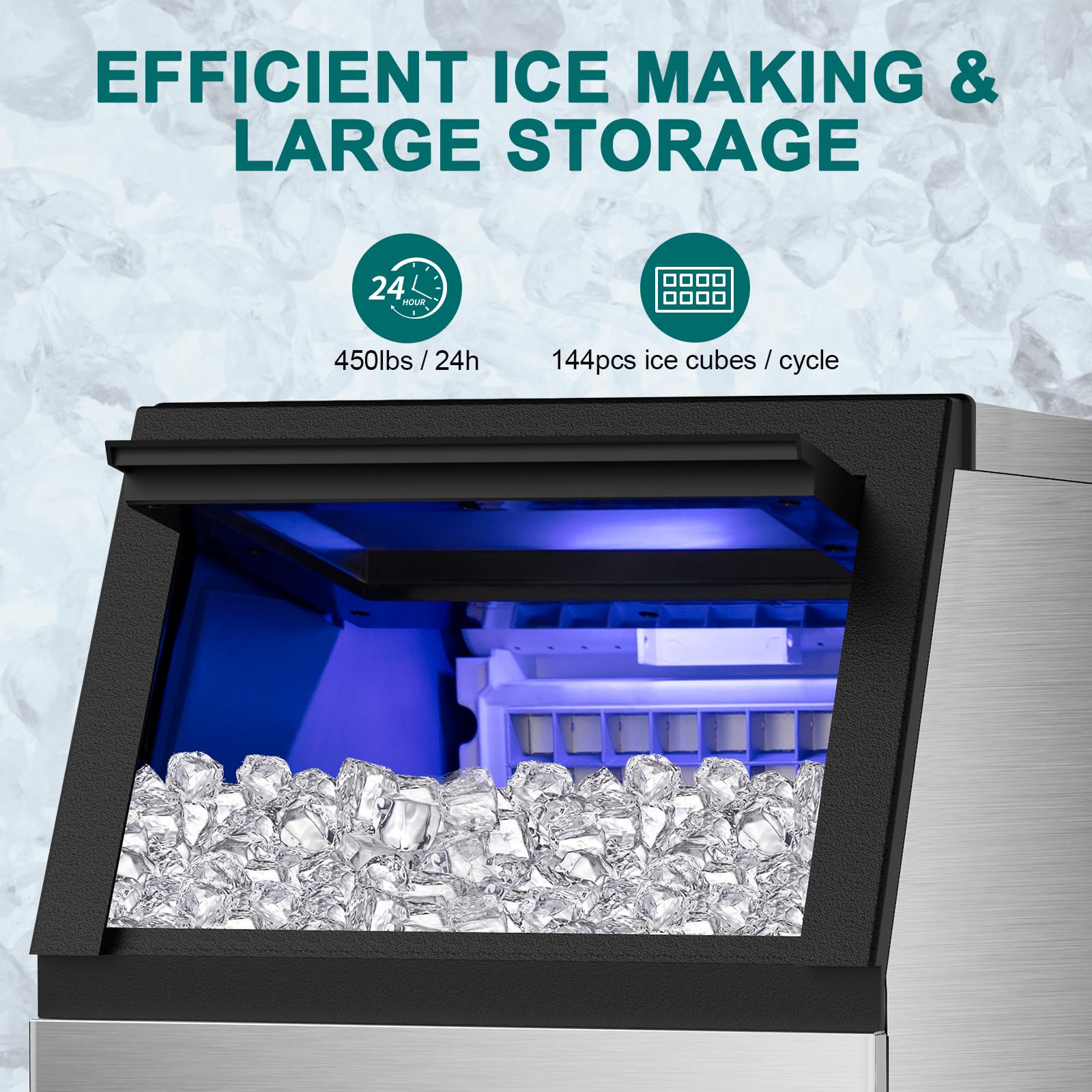 Commercial Ice Maker Machine 100Lbs/24H, 36Pcs Clear Ice Cubes in 11-20Mins, Stainless Steel Undercounter Ice Machine with 23Lbs Storage - Perfect for Home Bars, Parties, Restaurants & Offices - 2 Way Water Supply System