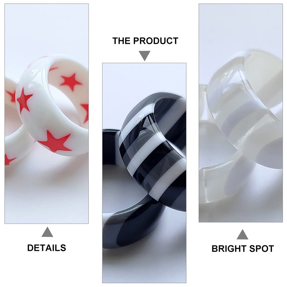 Holibanna 4-Piece Striped Multicolor Resin Knuckle Rings Set - Trendy Fashion Statement Rings for Women - Perfect for Parties, Festivals & Everyday Wear