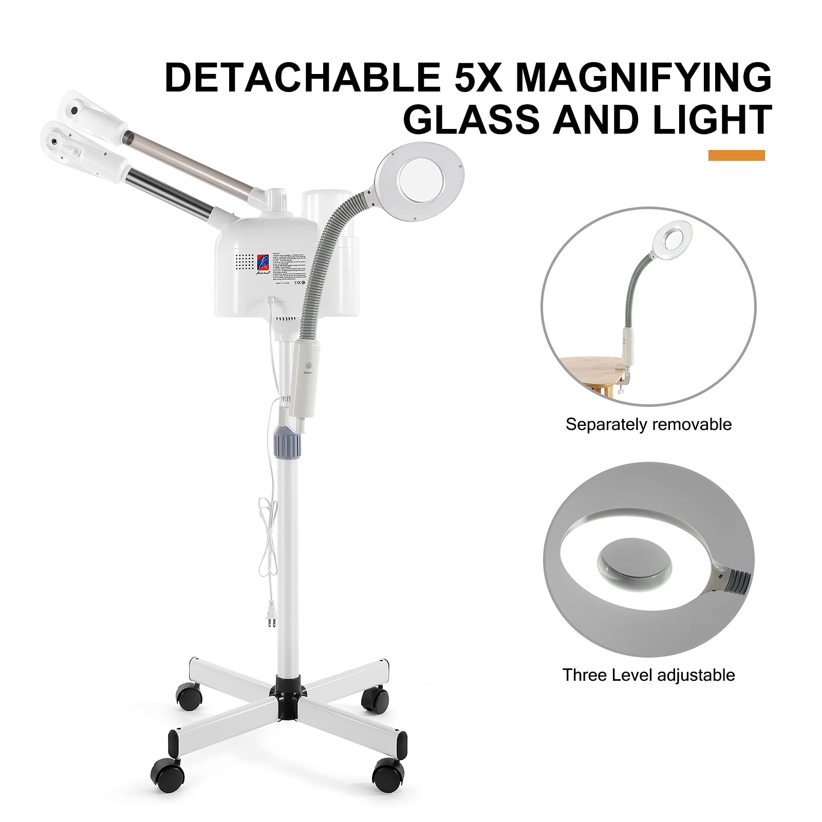 Professional 3-in-1 Facial Steamer with Hot & Cold Nozzle - 5X LED Magnifying Lamp for Estheticians | Salon & Spa Equipment | Perfect for Deep Cleansing, Hydration & Skin Treatments