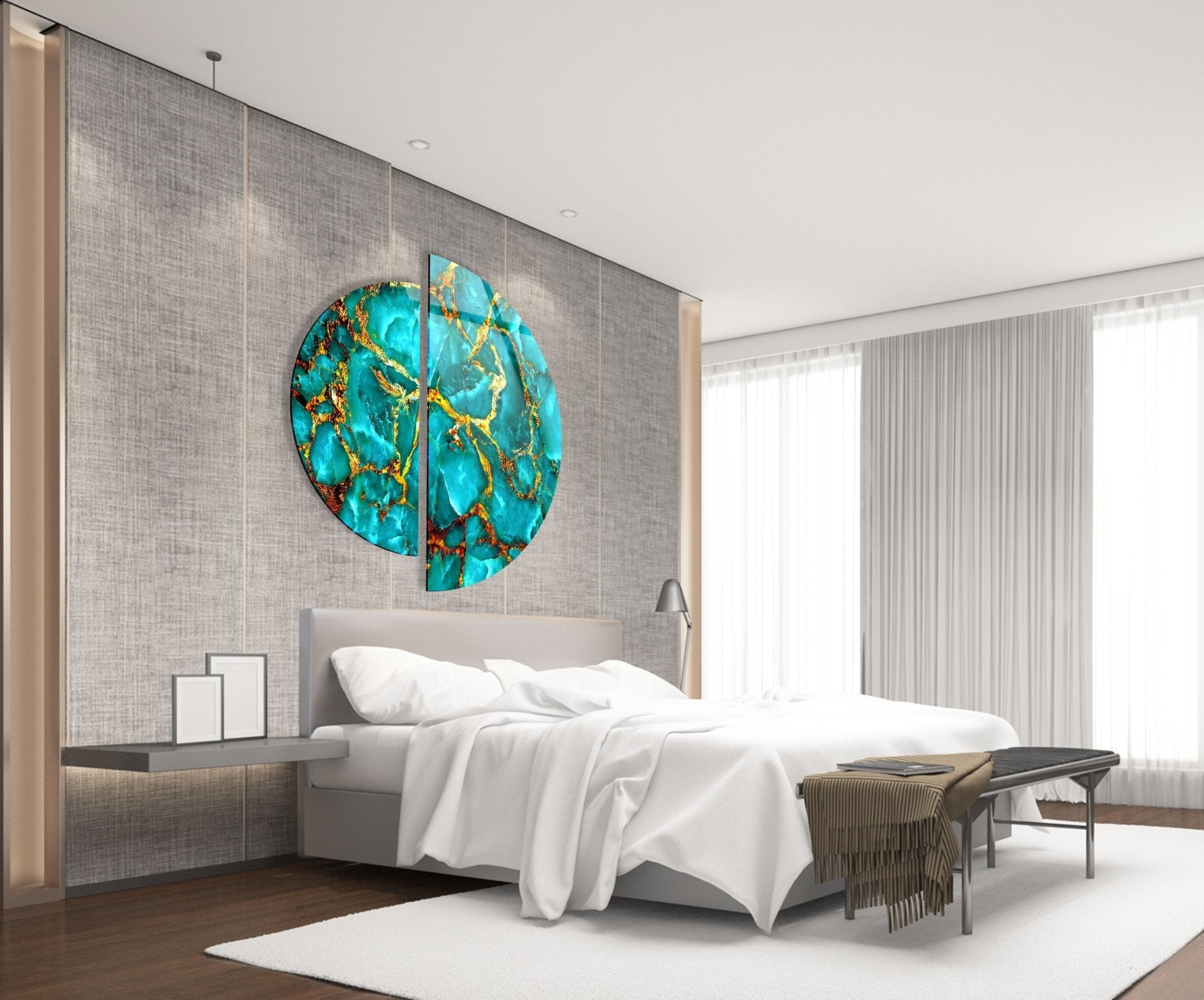 2 Piece Green & Gold Marble Glass Wall Art Set - Modern Abstract Home Decor for Living Room, Bedroom, Office - Shatterproof Tempered Glass Hanging Art Panels