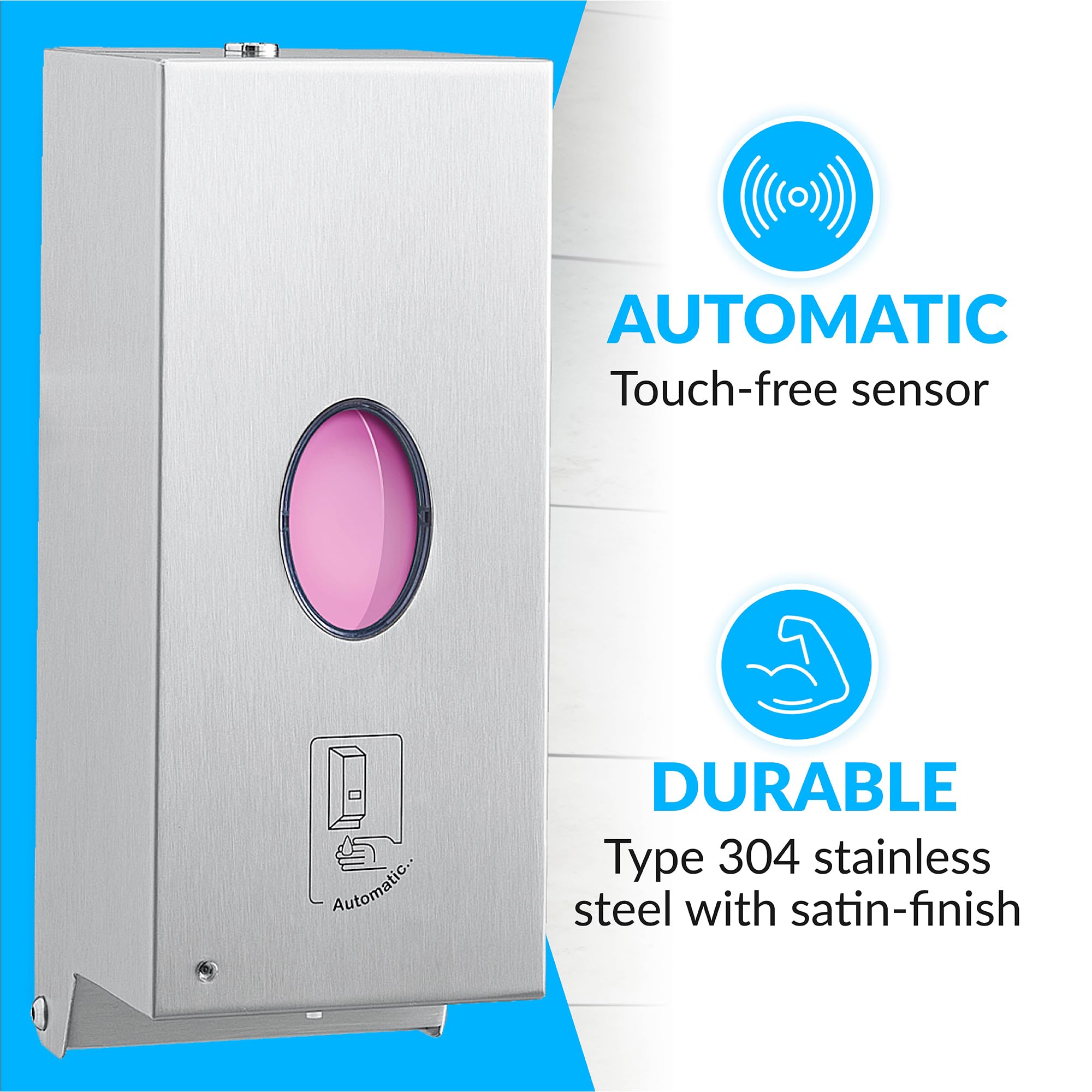 Bobrick B-2012 Automatic Touchless Soap Dispenser - 30oz Stainless Steel Wall Mount Hand Sanitizer for Restrooms, Kitchens & Public Spaces - Commercial Grade Hygienic Solution