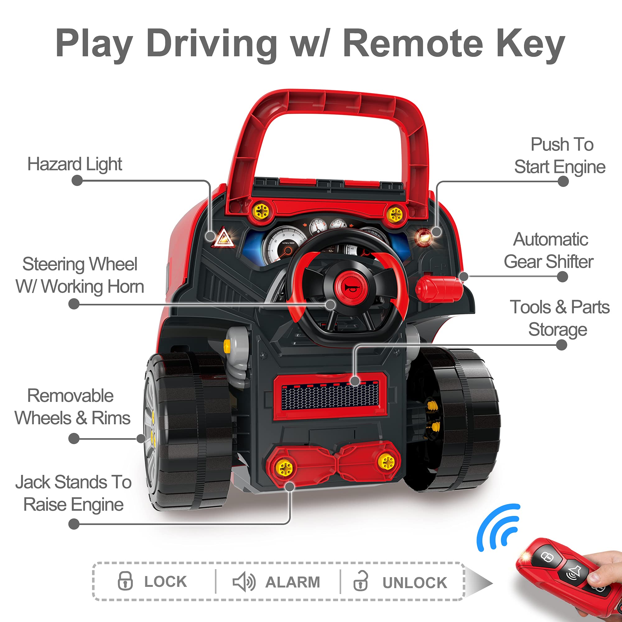 iPlay iLearn Large Truck Engine Toy for Kids - Take Apart Mechanic Repair Set, Pretend Play Car Service Station for Toddlers Ages 3-8 - Educational STEM Building Kit for Boys & Girls - Perfect Birthday Gift & Learning Toy for Preschoolers (Great for Role Play, STEM Learning & Motor Skill Development)