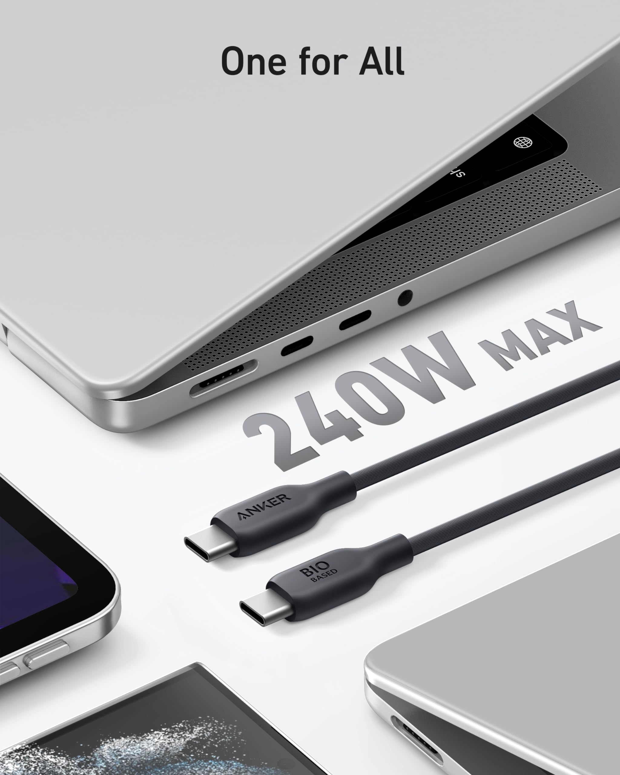Anker USB C to USB C Cable 543-240W Fast Charging Bio USB Cable (2-90cm) - Compatible with iPhone 16/15, MacBook Pro/Air, iPad Pro/Air, Galaxy S24, Pixel, Nintendo Switch, LG - Perfect for Home, Office & Travel Charging (Black)