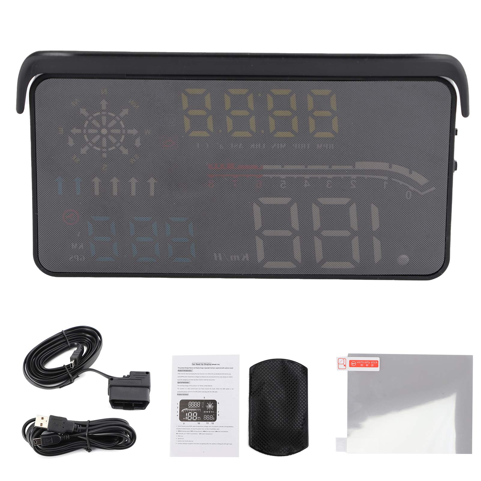 AUHX Universal Car HUD Display with Warning Icons & GPS Mode - Heads-Up Dashboard Projector for Safe Driving | Perfect for Night Driving, Long Road Trips & Navigation Assistance