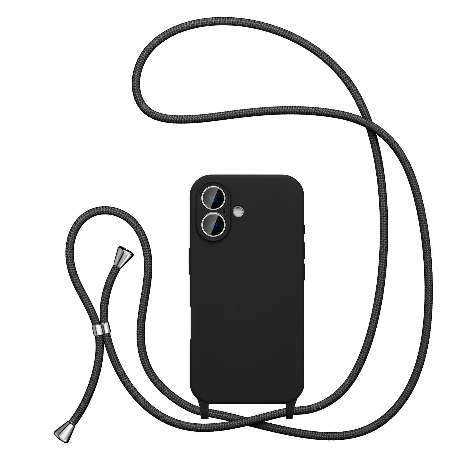 UEEBAI Adjustable Crossbody Lanyard Phone Case for iPhone 16 - Soft Silicone Cover with Neck Strap, Belt Cord & Secure Holder - Stylish Women's Accessory for Travel, Shopping & Everyday Use - Black