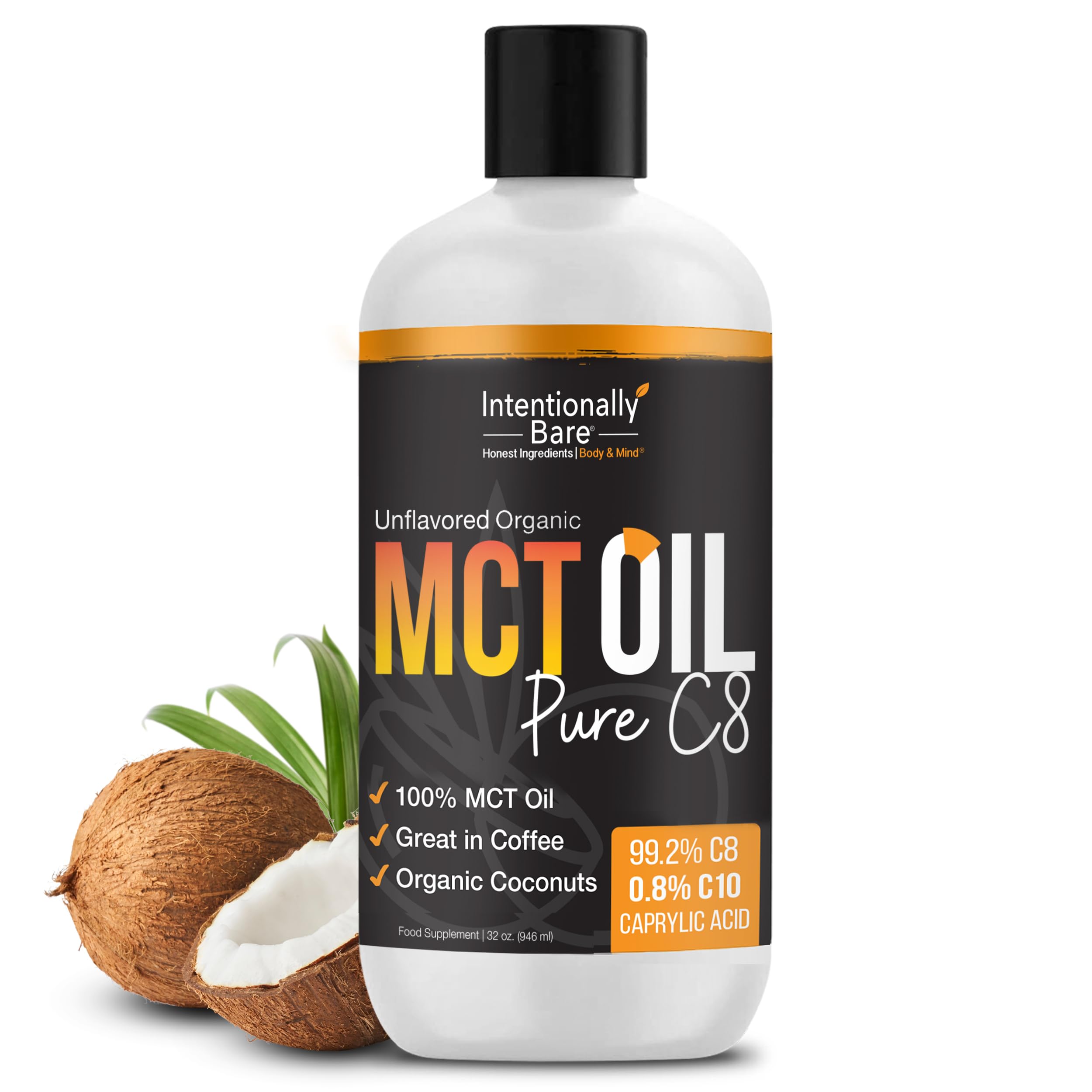 Organic C8 MCT Oil - Pure Brain Octane Oil for Keto, Paleo & Vegan Diets - Unflavored MCT Oil for Bulletproof Coffee, Smoothies & Salad Dressing - 100% Pure Medium Chain Triglycerides Oil (32oz) - Perfect for Energy Boost & Weight Management
