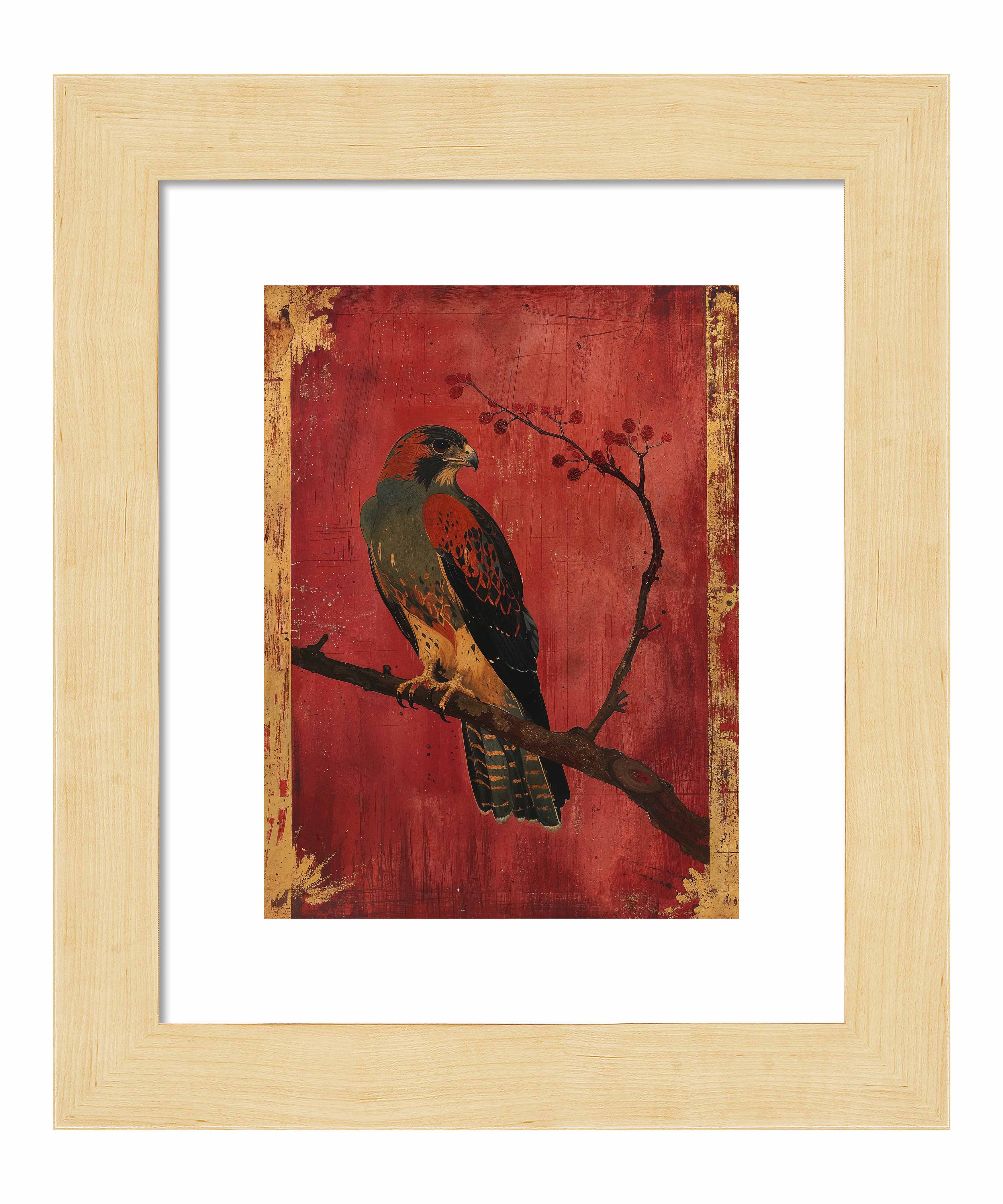 Crimson Majesty Falcon of the Silk Road Art Prints - Elegant Wall Decor for Living Room, Bedroom & Office | Historical Silk Road Inspired Artwork