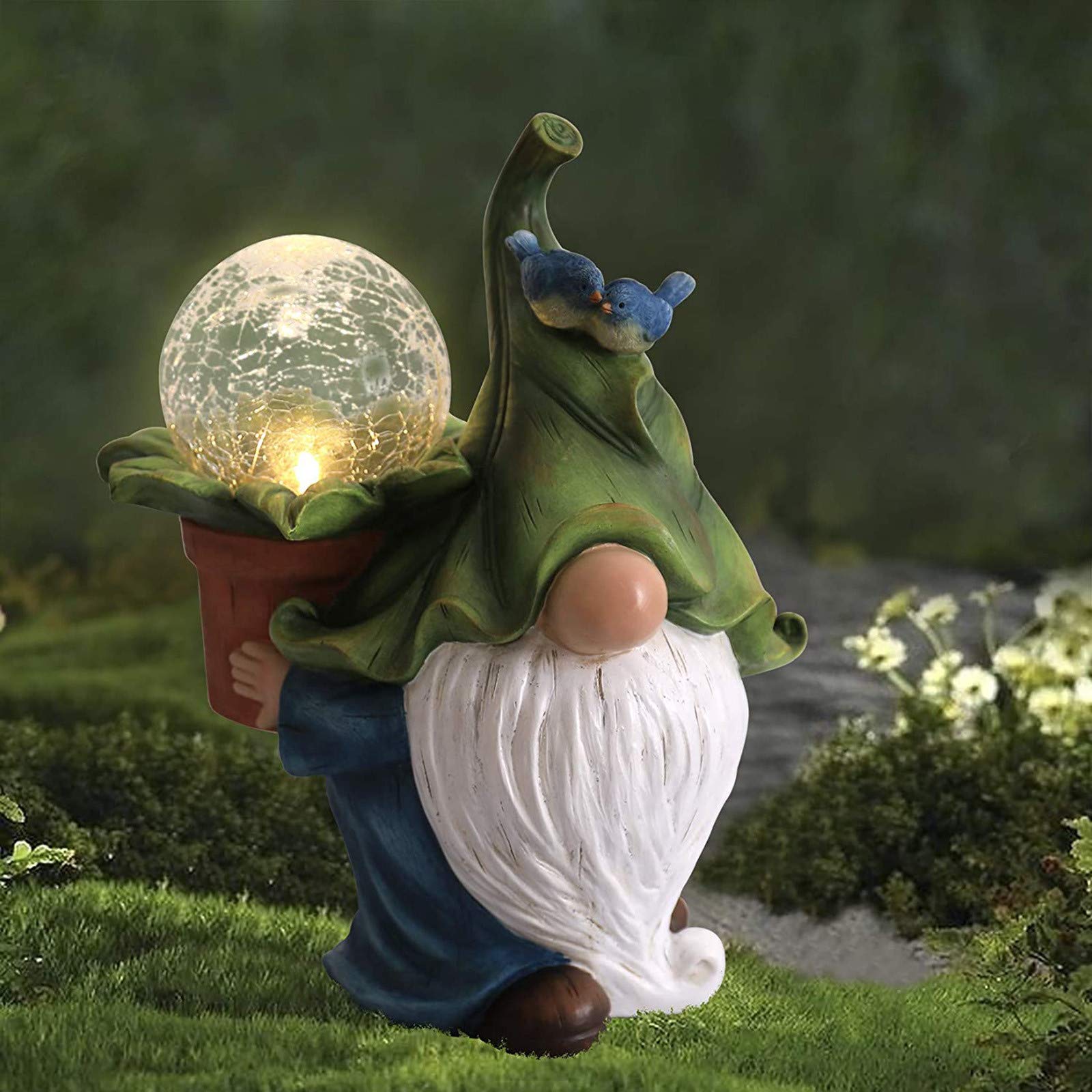 Solar LED Garden Gnome Statue with Magic Orb - Weatherproof Resin Outdoor Decor for Patio, Yard & Lawn - Funny Solar Light Figurine Gift for Garden & Porch Decorations (Perfect for Halloween, Christmas & Outdoor Party Lighting)