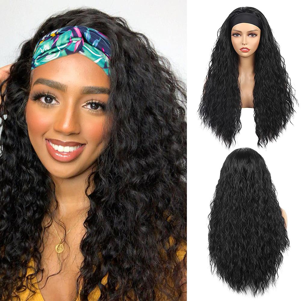 Water Wave Glueless Headband Wig - Natural Black 180% Density Human Hair - Perfect for Daily Wear, Cosplay & Protective Styling