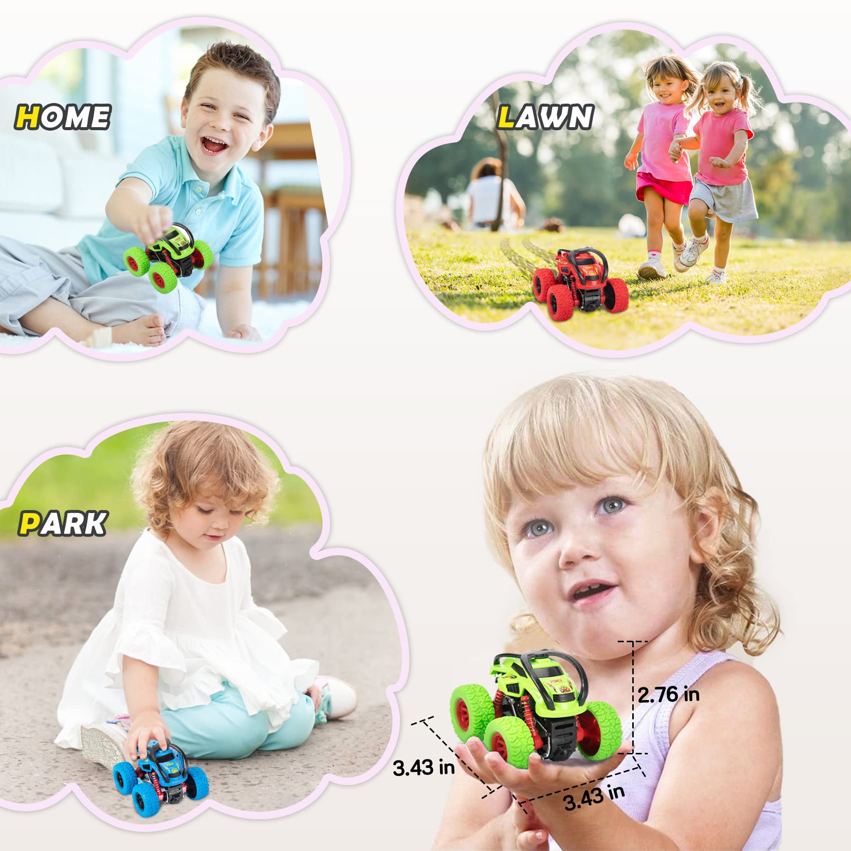 LODBY Pull Back Monster Trucks for Toddlers - Friction Powered Toy Cars for Boys & Girls Ages 2-5 - Easter & Birthday Gift for 2 3 4 Year Old Kids - Fun Indoor & Outdoor Play Vehicle for Preschool Learning